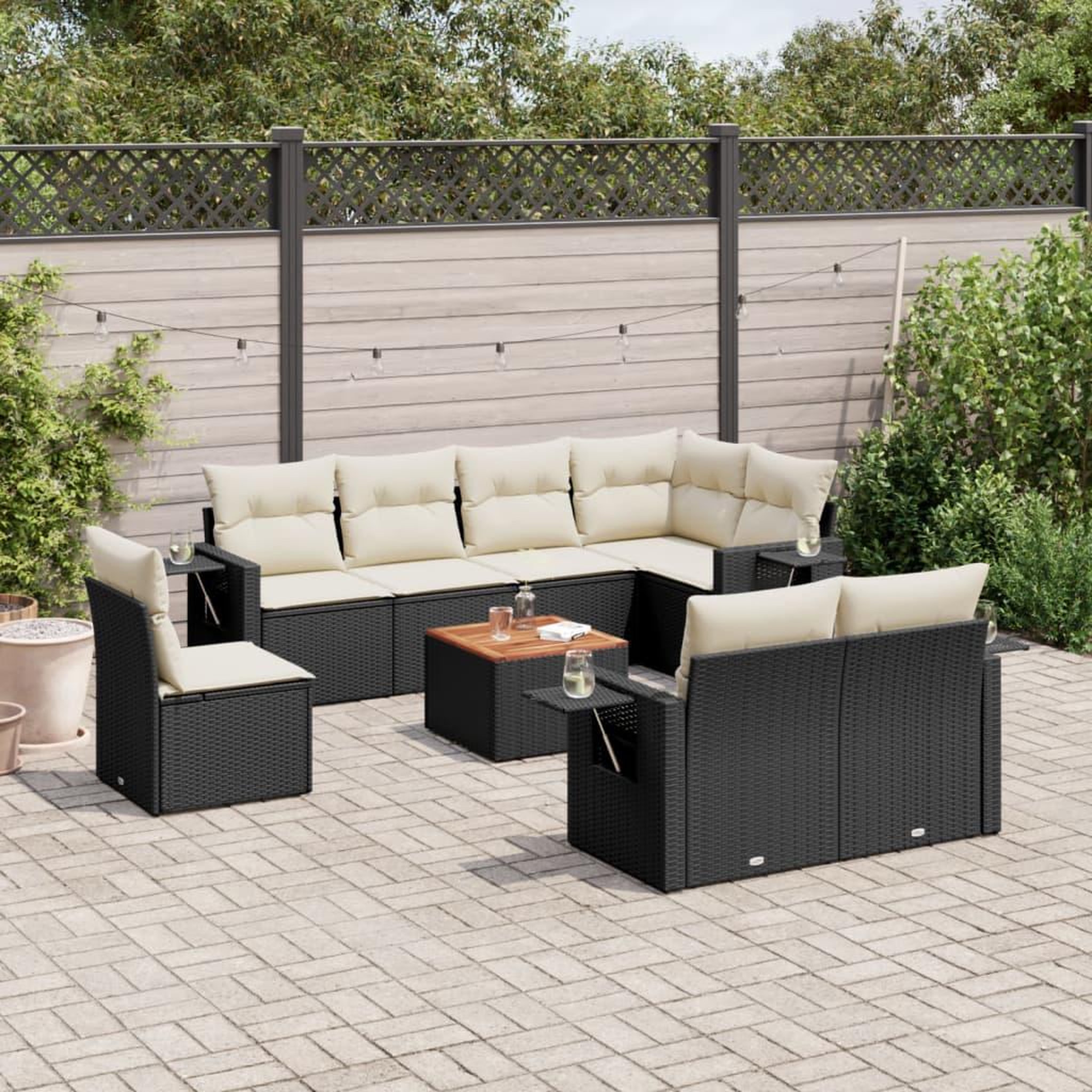 VIDAXL Salon de jardin 9 pcs avec coussins noir resine tressee