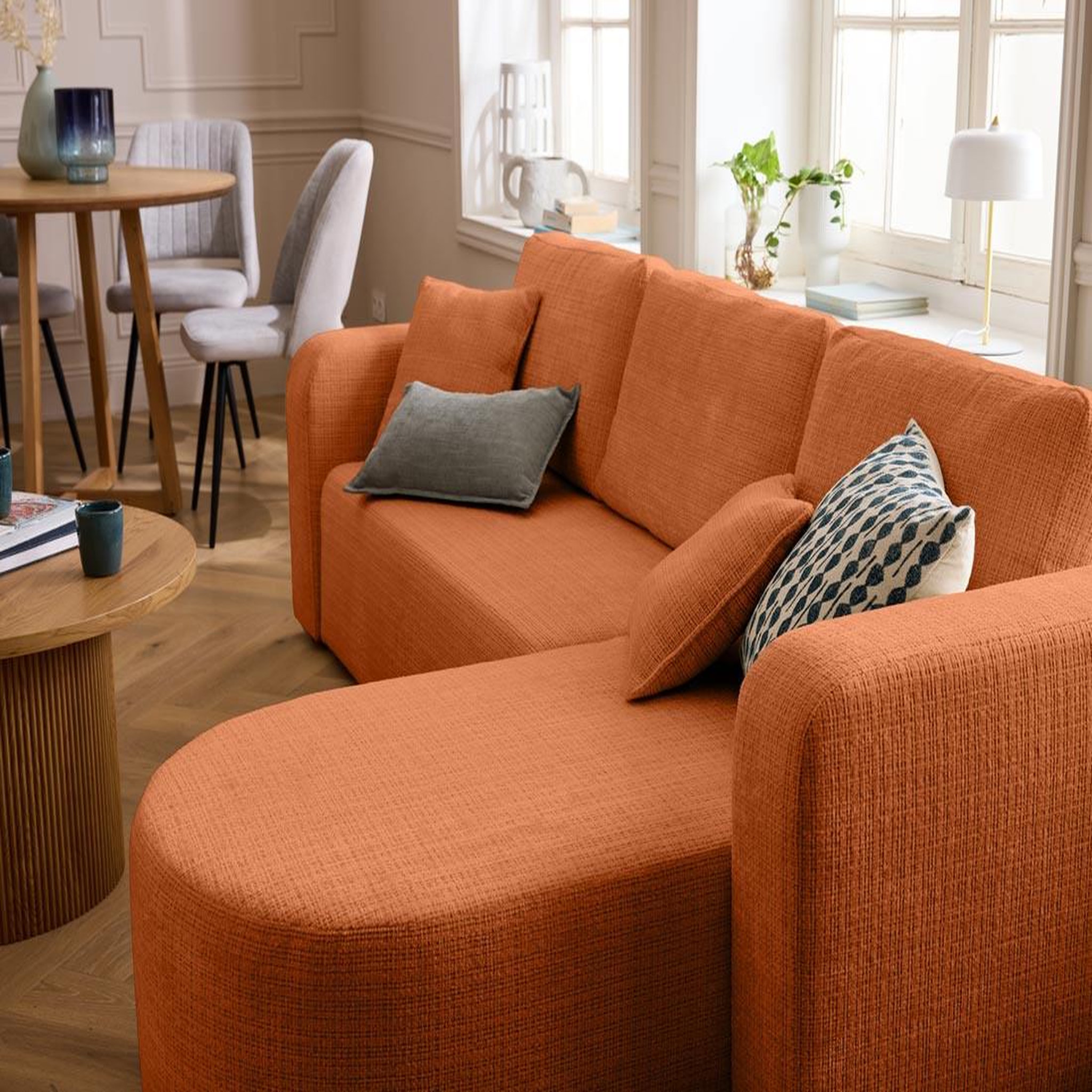 Voir la diapositive 5 : BEST MOBILIER Miro - canapé d'angle réversible - 4 places - convertible avec coffre - en velours texturé