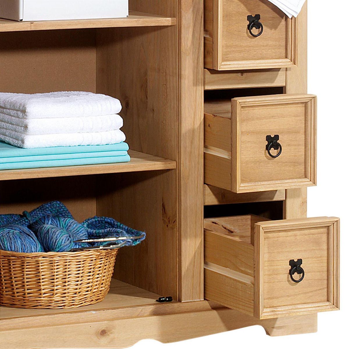 IDIMEX Buffet apothicaire en pin TEQUILA style mexicain, 1 portes et 5 tiroirs