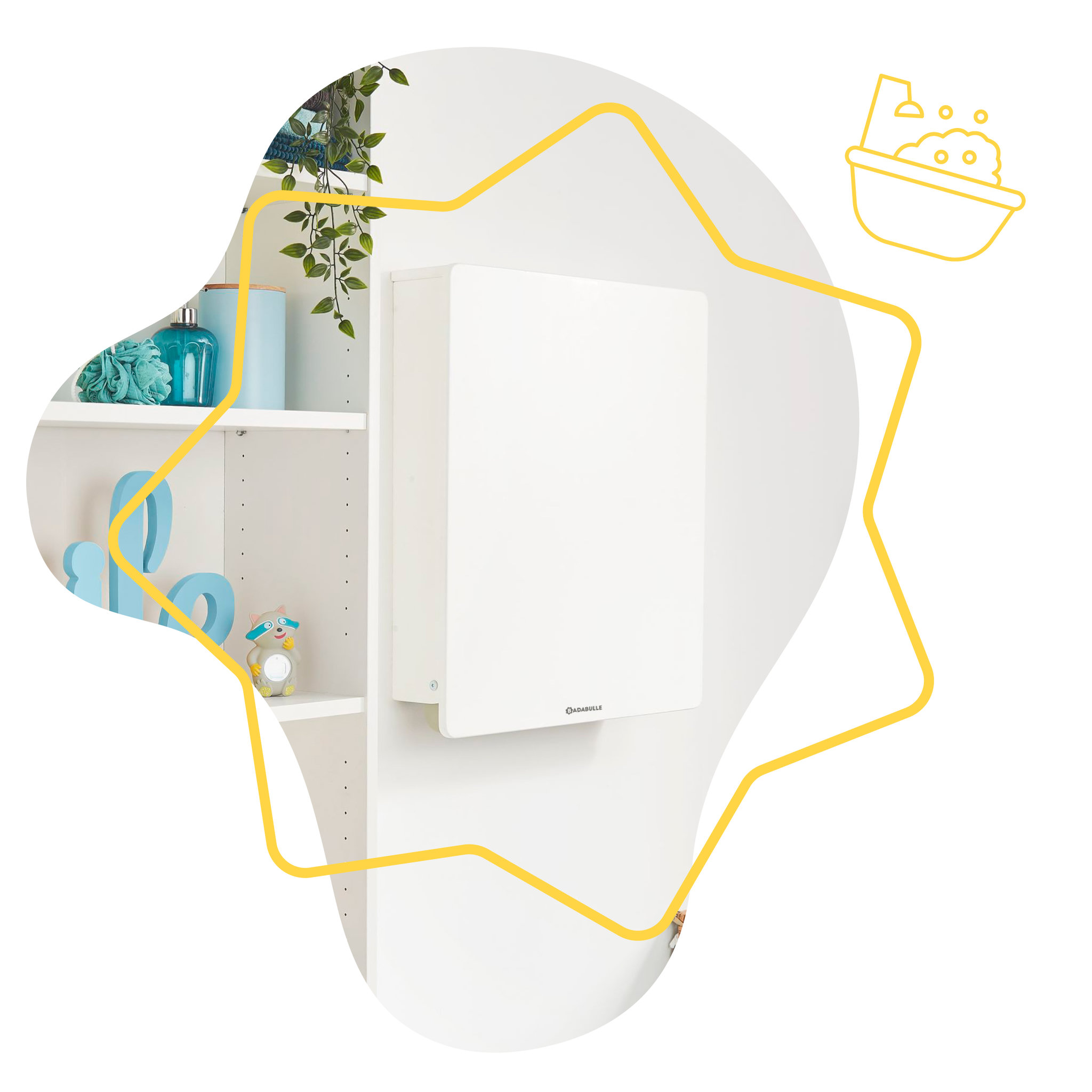 Voir la diapositive 6 : BADABULLE Table à langer murale Plouf compacte avec matelas à langer