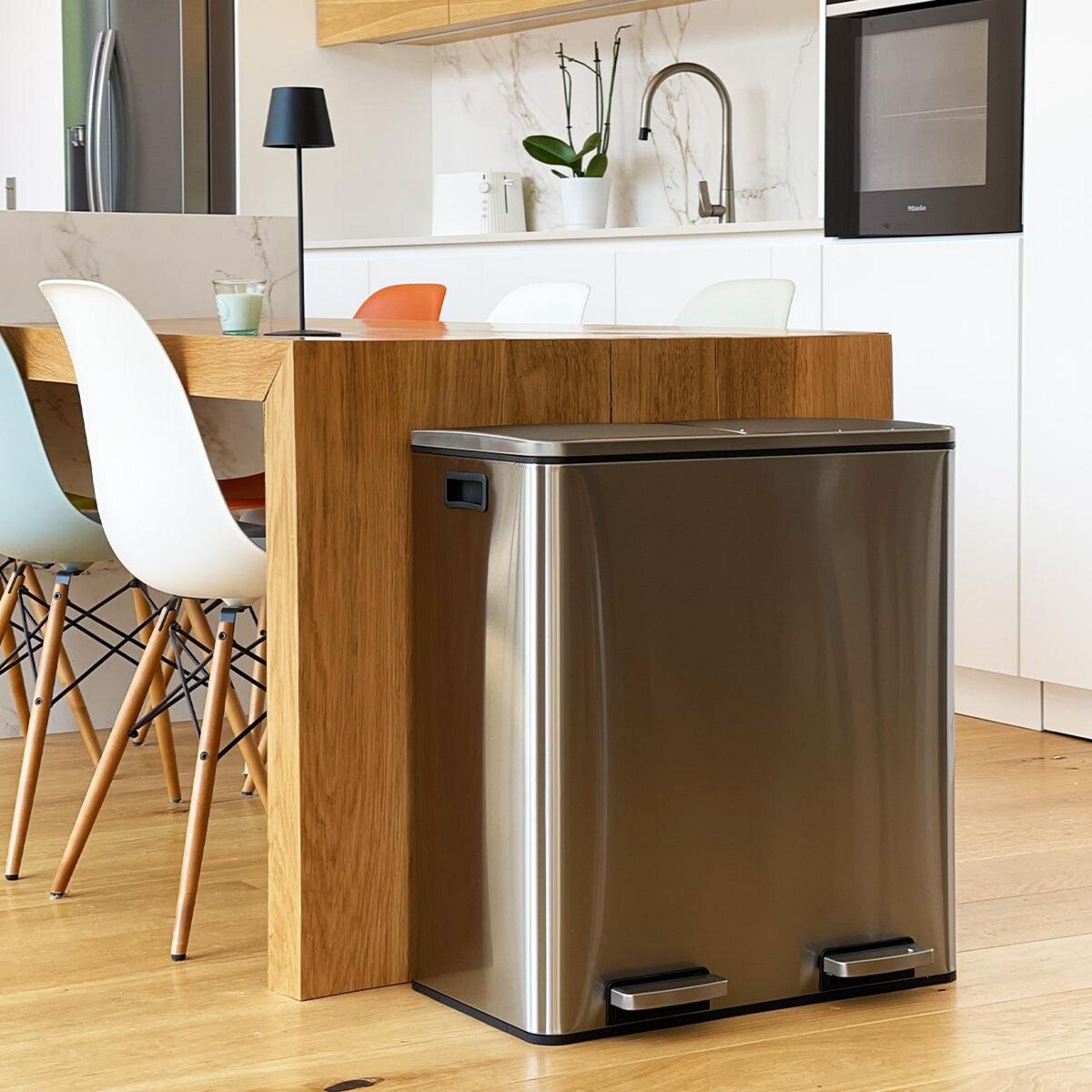 Kitchen move Poubelle de cuisine tri sélectif MAJOR Argent Acier inoxydable 60L