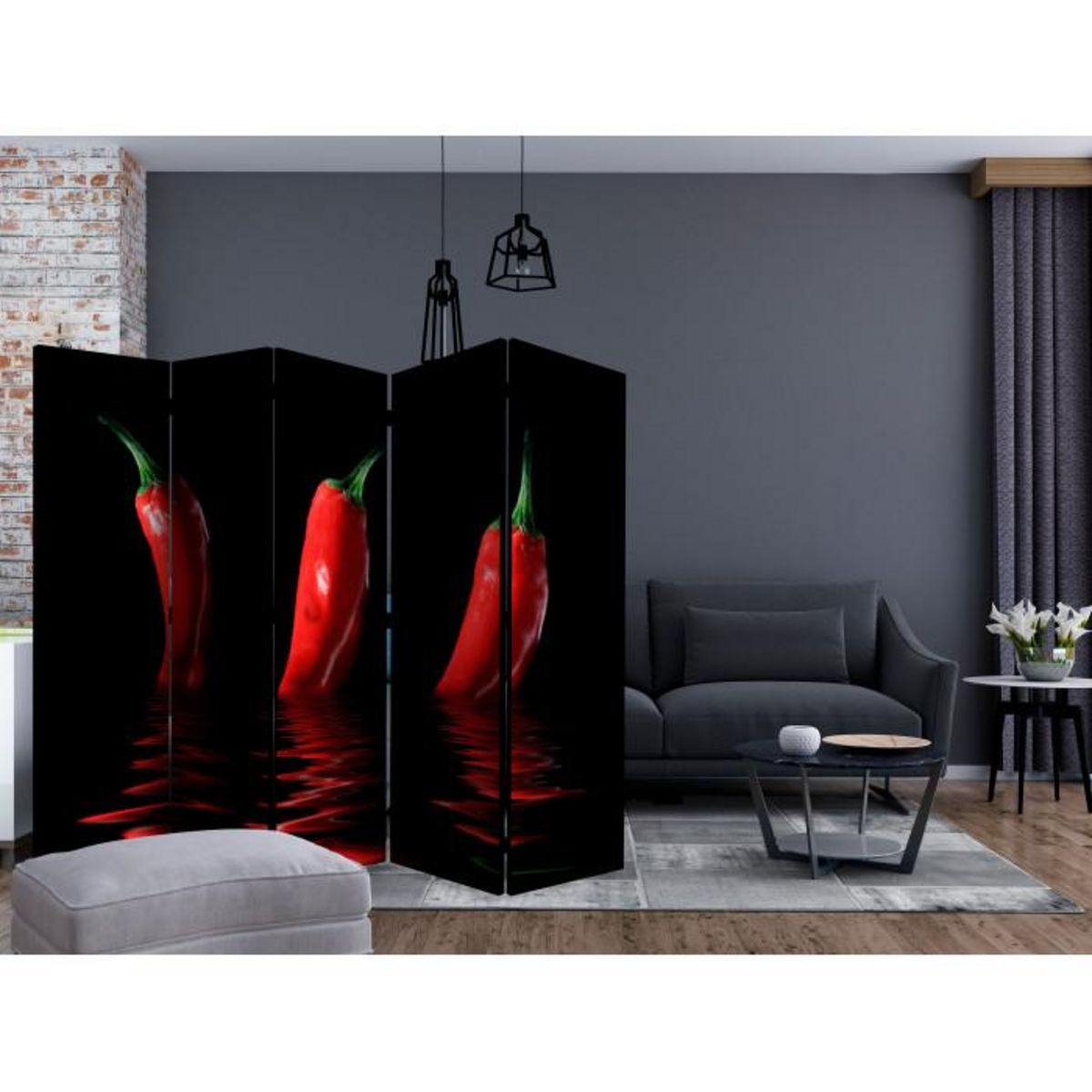 Paris Prix Paravent 5 Volets  Chili Pepper  172x225cm