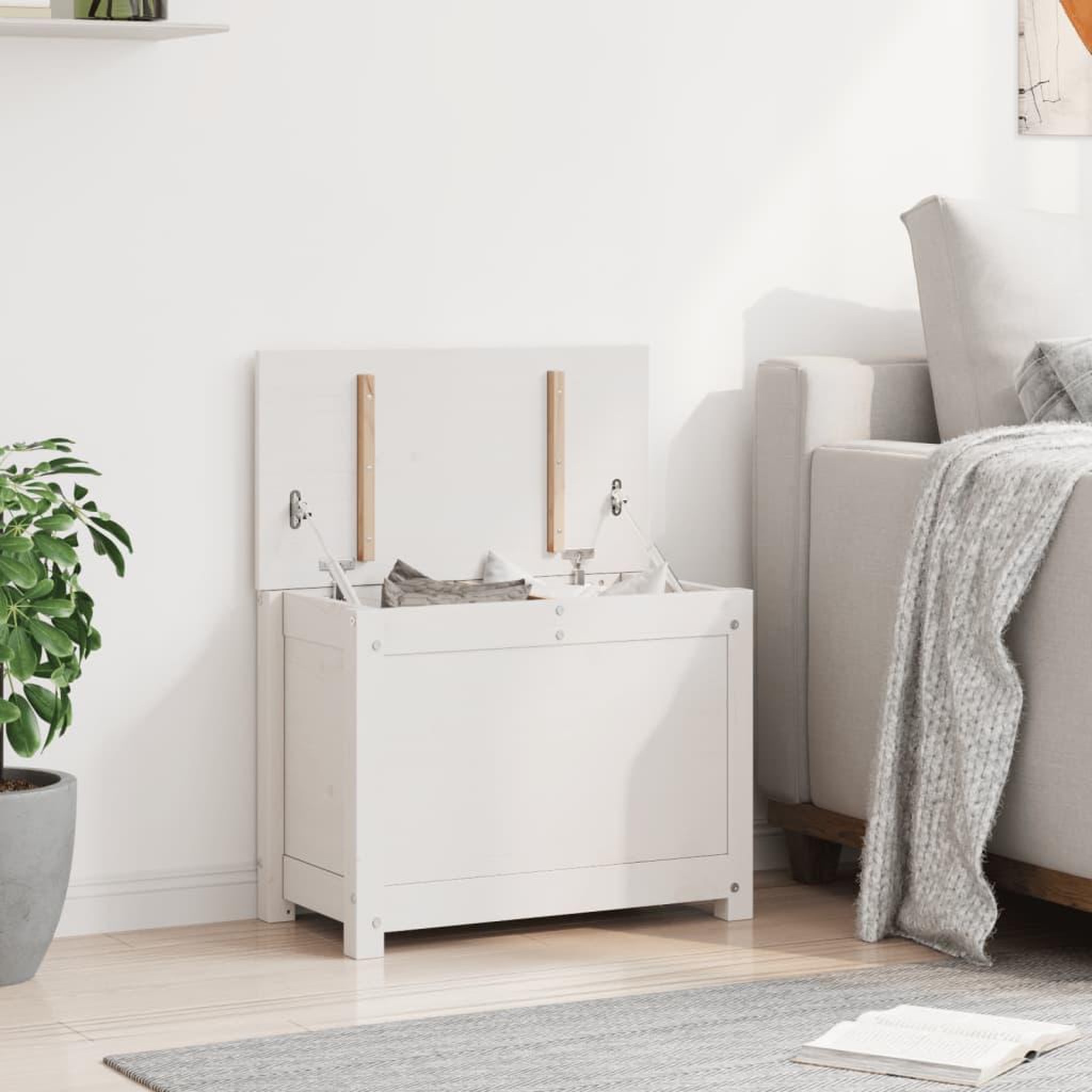 Voir la diapositive 4 : VIDAXL Boîte de rangement Blanc 60x32x45,5 cm Bois massif de pin