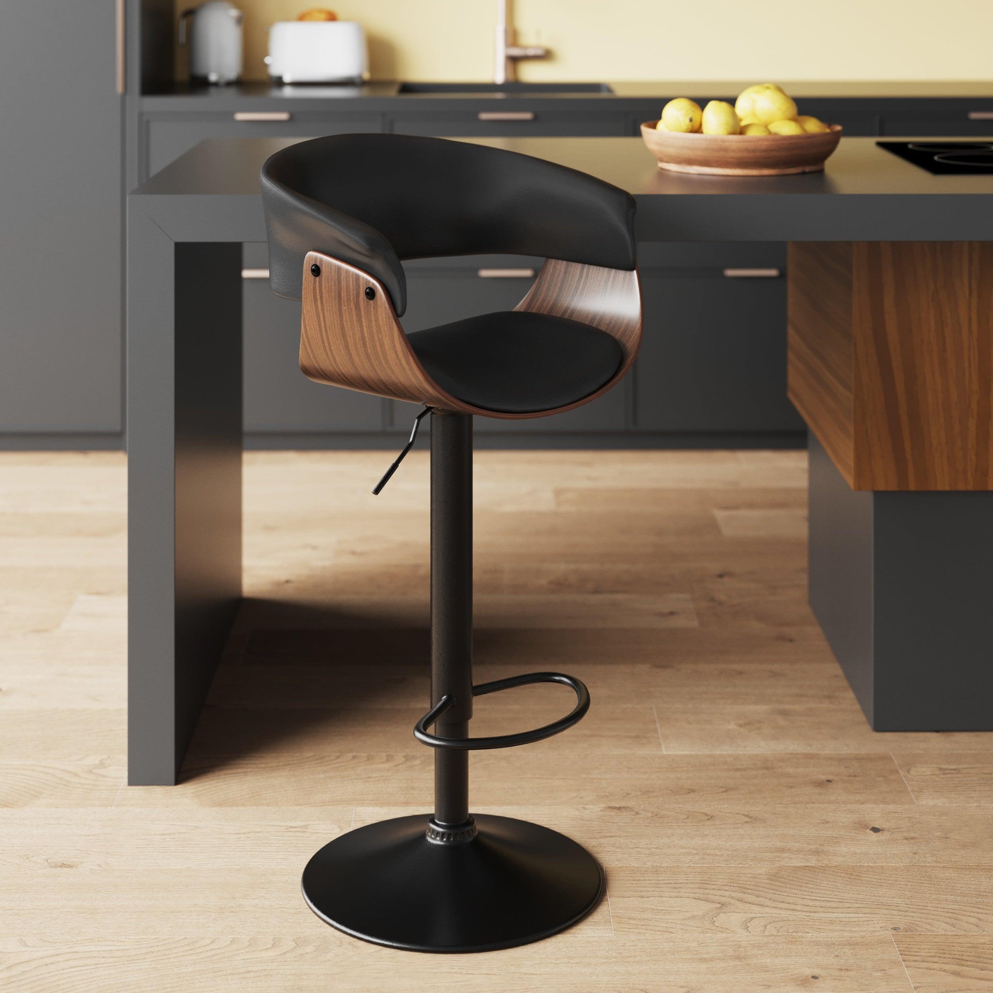 Voir la diapositive 2 : MAISON PAVANE Chaise de bar réglable et pivotante 59/81 cm en cuir synthétique noir-basile
