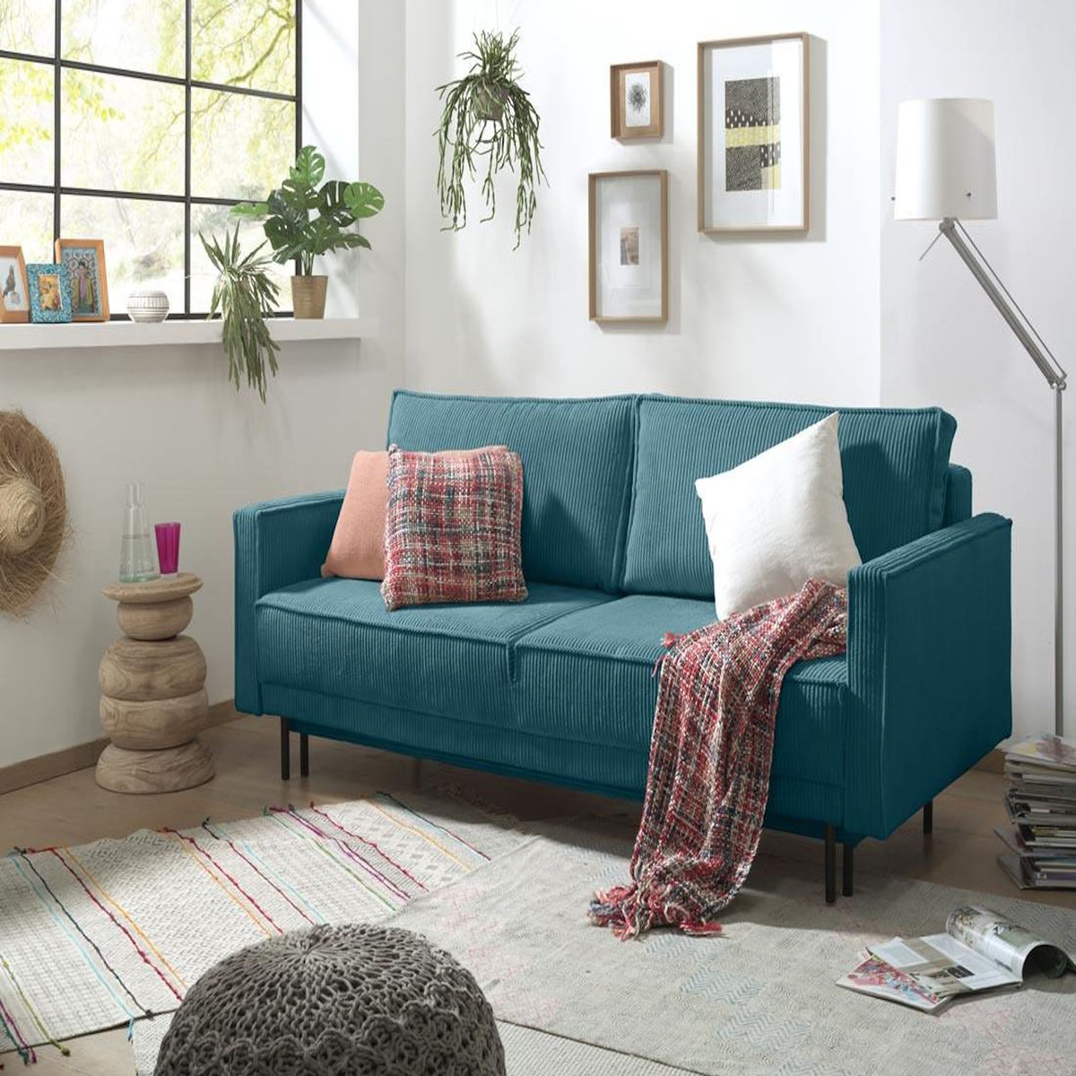 LISA DESIGN Charlie - canapé 3 places convertible avec coffre - en velours côtelé