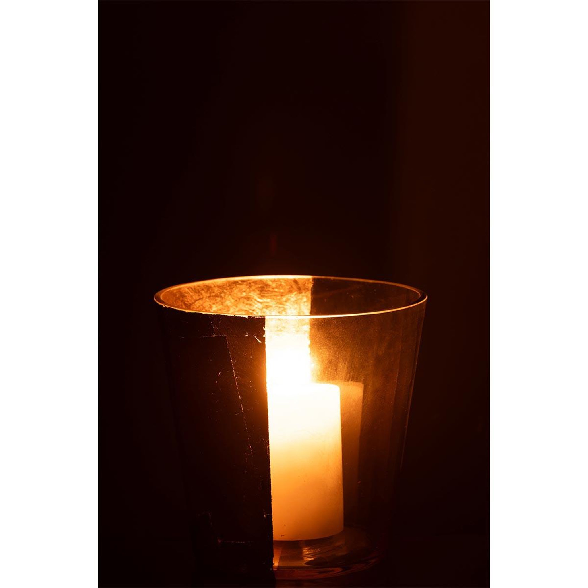 Voir la diapositive 3 : J-LINE Photophore Design en Verre  Boe  18cm Transparent & Or