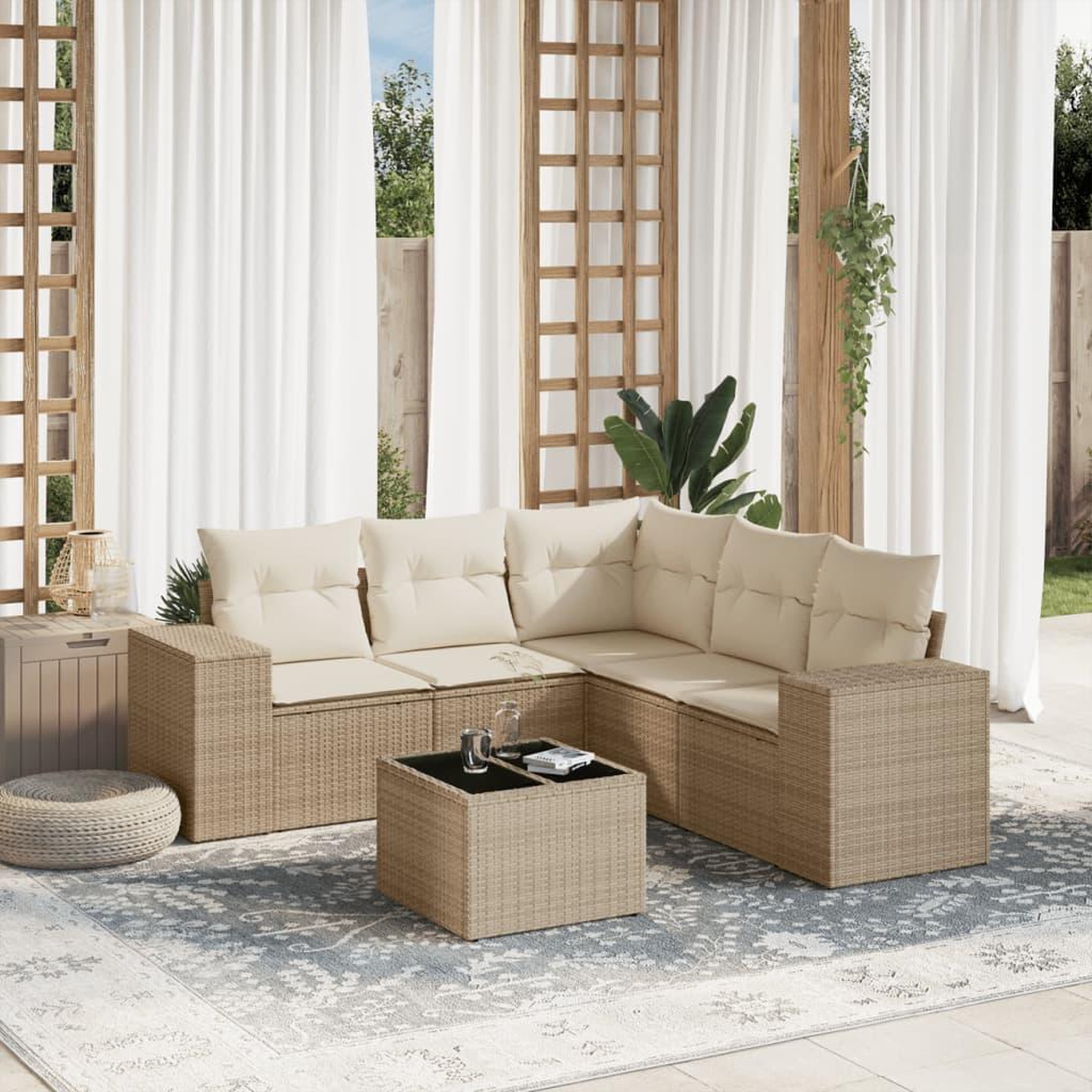 VIDAXL Salon de jardin avec coussins 6 pcs beige resine tressee