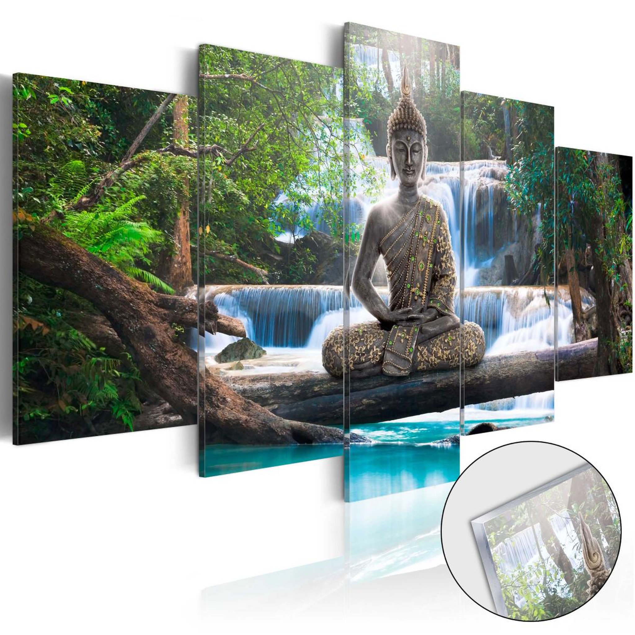Voir la diapositive 1 : Paris Prix Tableau sur verre acrylique  buddha & waterfall