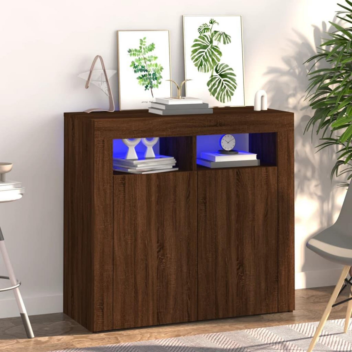 VIDAXL Buffet avec lumieres LED chene marron 80x35x75 cm