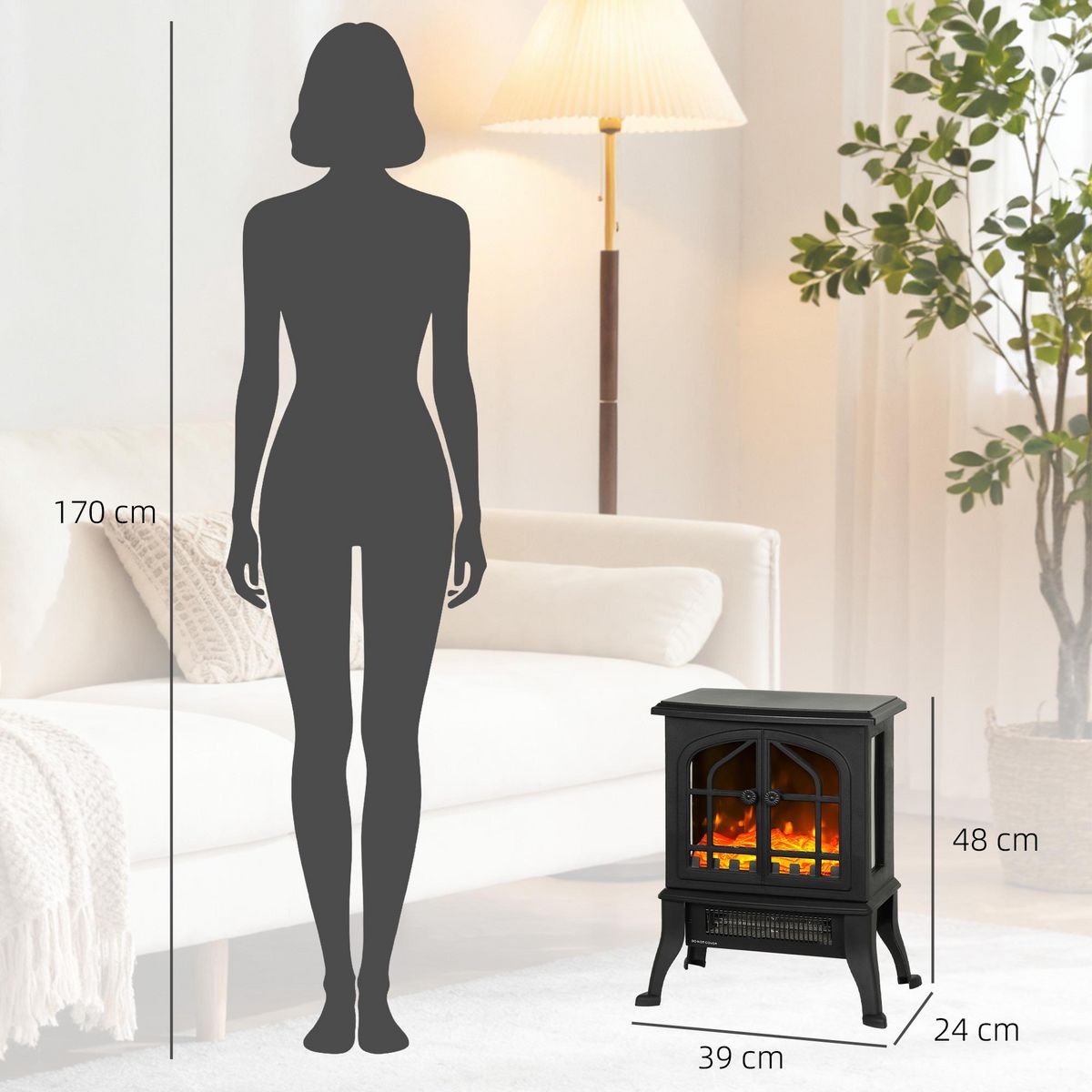HOMCOM Cheminée électrique poêle style néo-rétro 900-1800W simulation flammes LED 3D plastique verre noir
