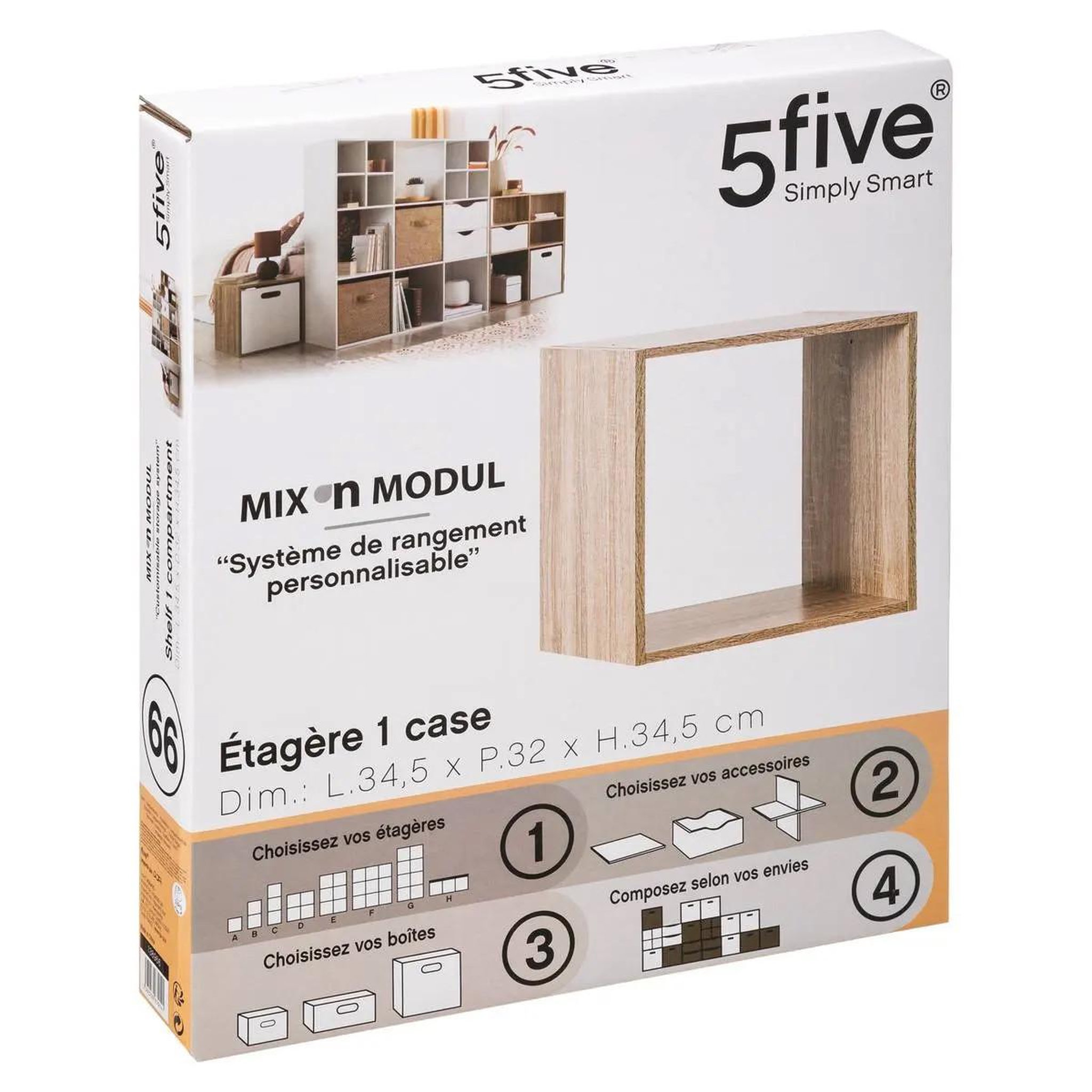 Voir la diapositive 3 : FIVE Étagère 1 case  mix n'modul  34cm naturel