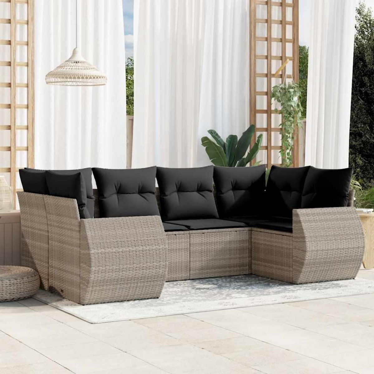 VIDAXL Salon de jardin 6 pcs avec coussins gris clair resine tressee