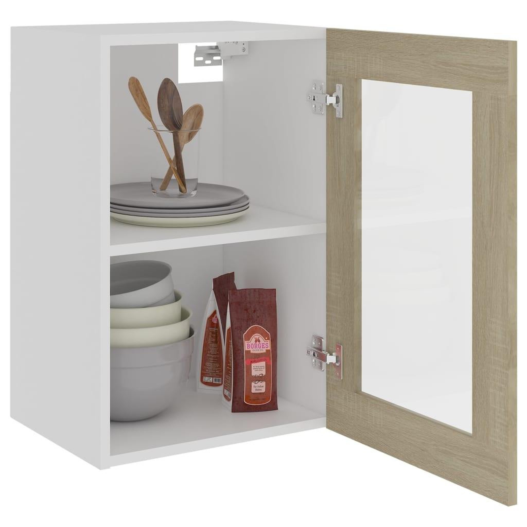 Voir la diapositive 4 : VIDAXL Armoire en verre suspendue Chene sonoma Bois d'ingenierie