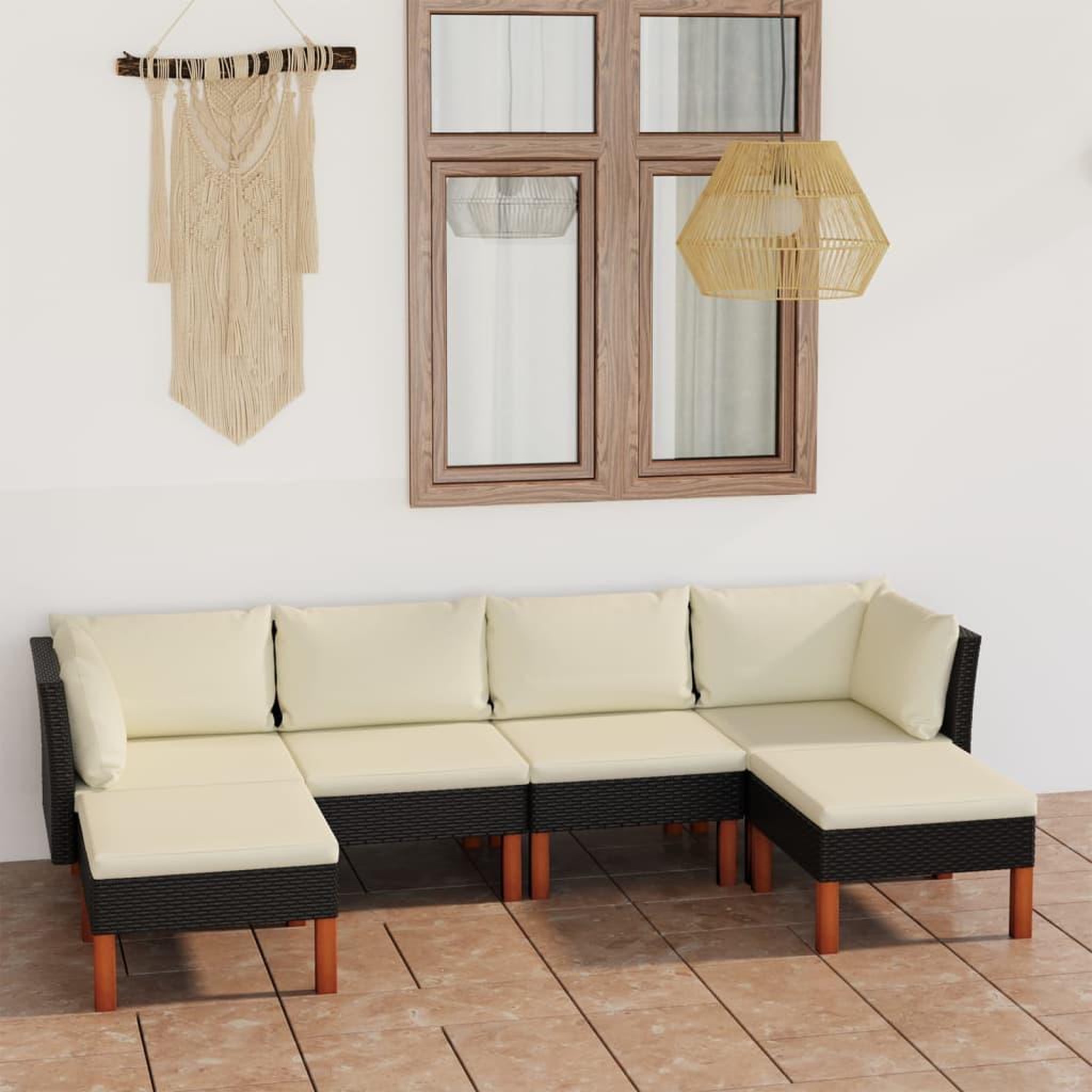 Voir la diapositive 1 : VIDAXL Salon de jardin 6 pcs avec coussins Resine tressee Noir