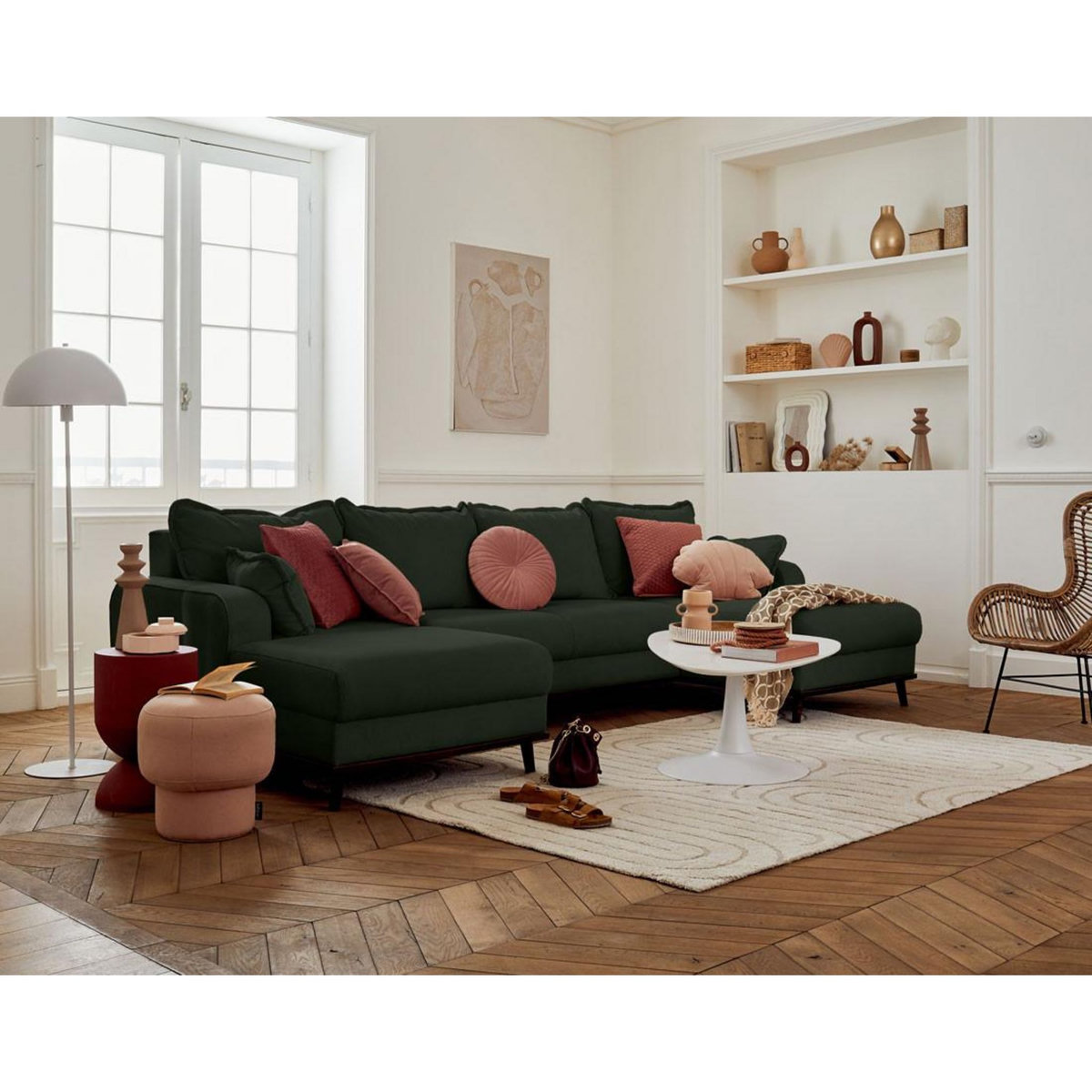 LISA DESIGN Albane - canapé panoramique en u - 7 places - convertible avec coffre - en velours côtelé