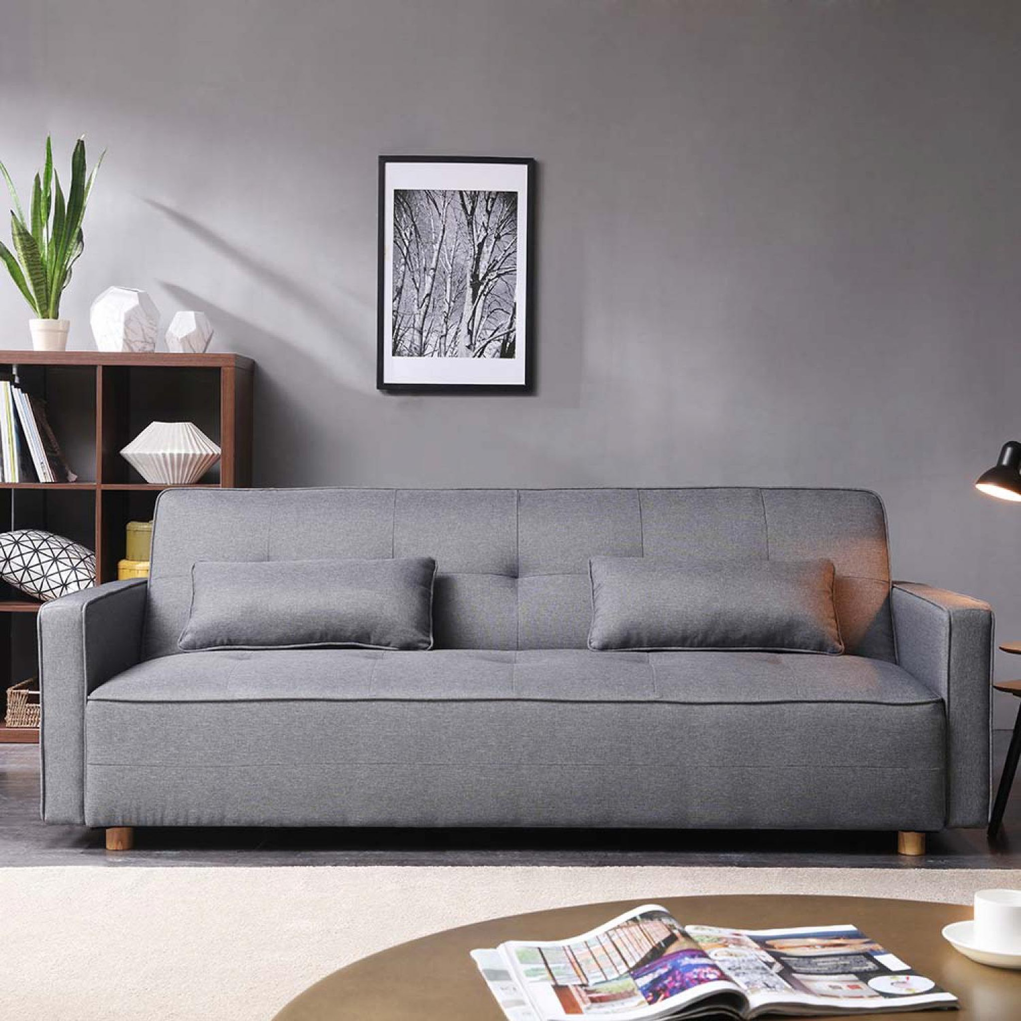 Voir la diapositive 2 : CONCEPT USINE Canapé scandinave convertible 3 places en tissu gris  COPENHAGUE