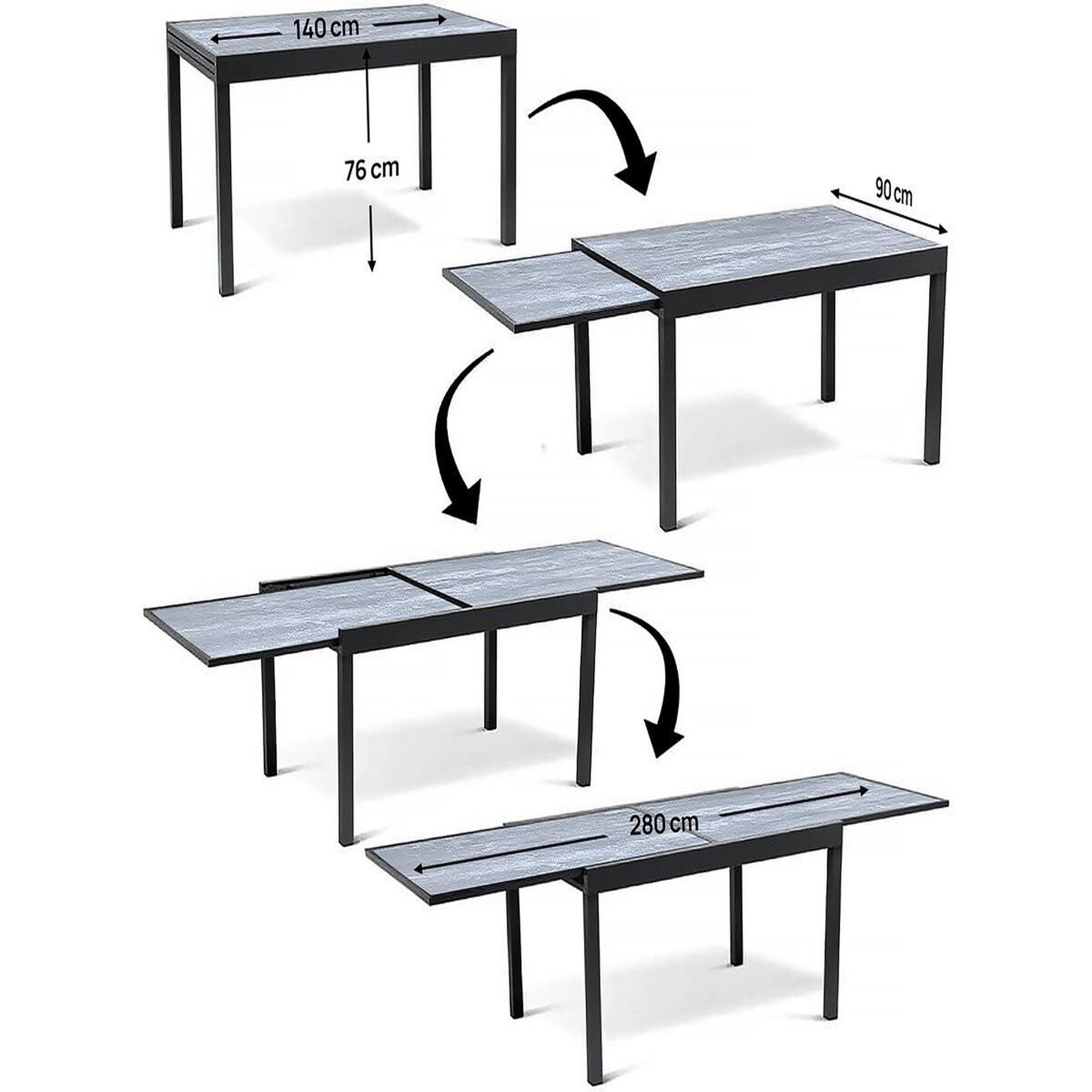 Voir la diapositive 2 : Habitat et Jardin Table extensible et chaises de jardin en aluminium  lagos  - 140/280 x 90 x 76 cm - 8 places - gris clair