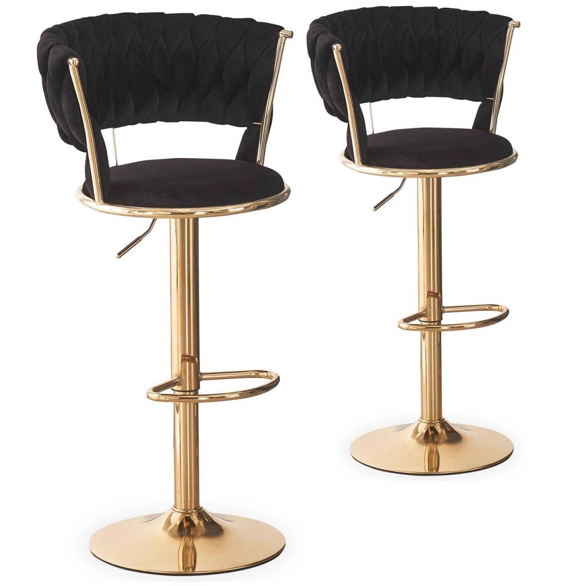 Voir la diapositive 2 : Paris Prix Lot de 2 chaises de bar en velours  odyssée  87-109cm noir & or