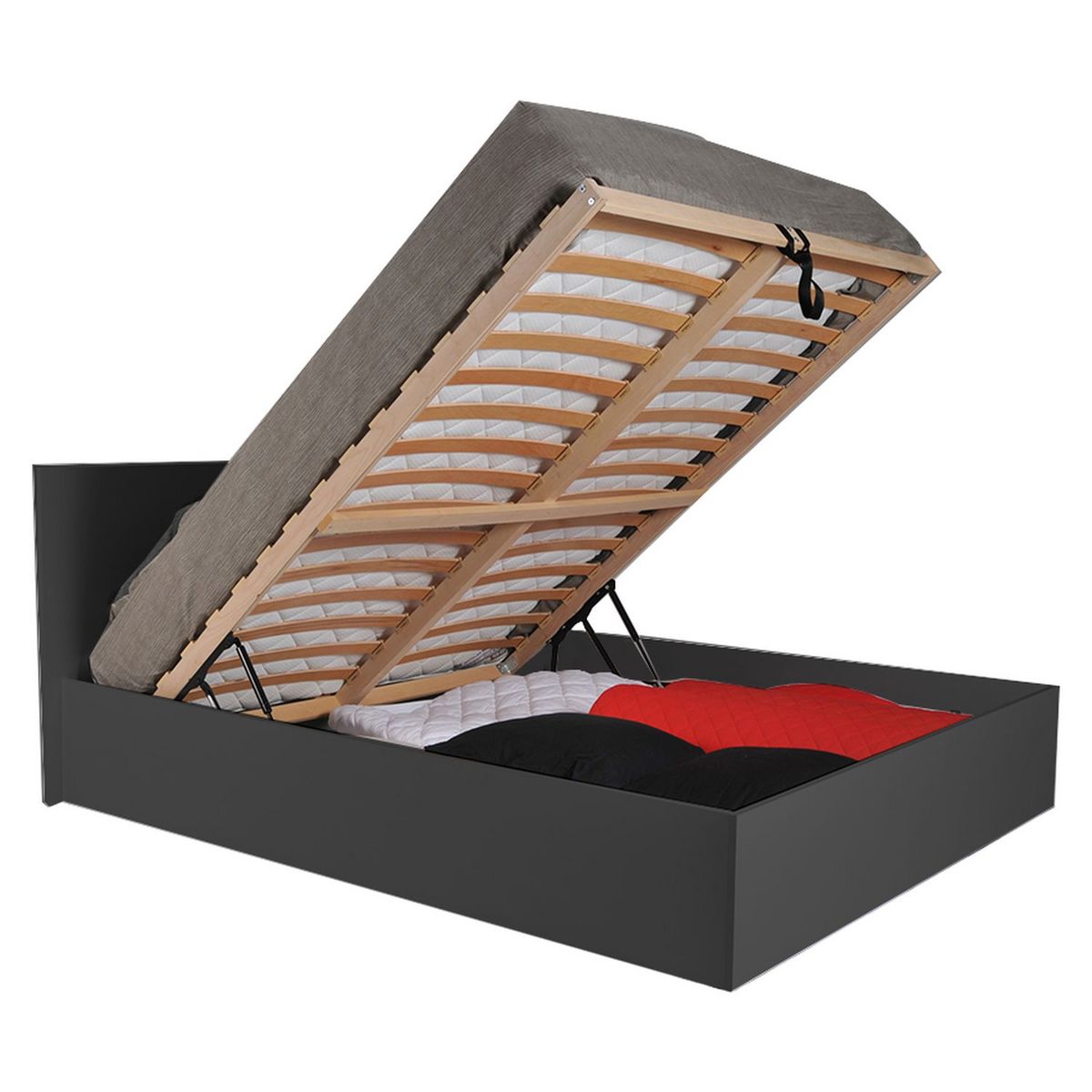 Lit coffre avec sommier relevable et tête de lit 140x190 cm MADRID