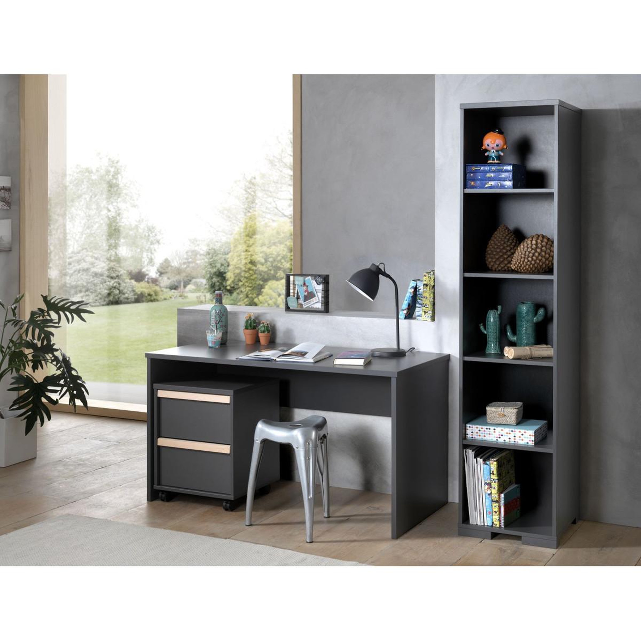 Voir la diapositive 3 : Paris Prix Caisson de Bureau 2 Tiroirs  London  60cm Gris Anthracite