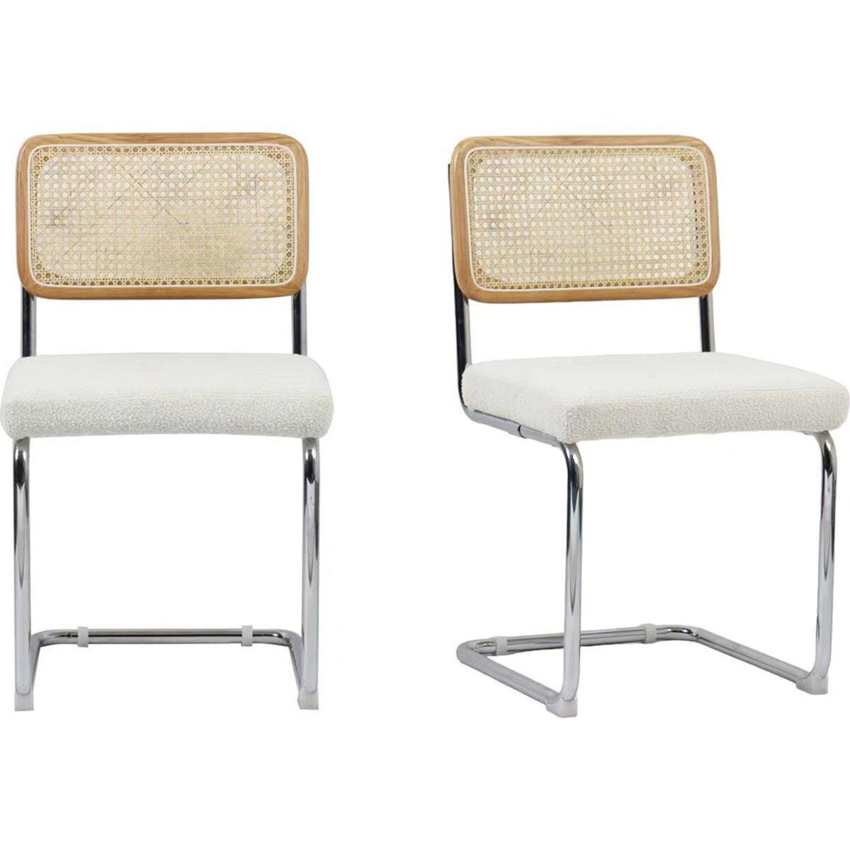 Lot de 2 chaises de salle à manger en cannage velours côtelé beige