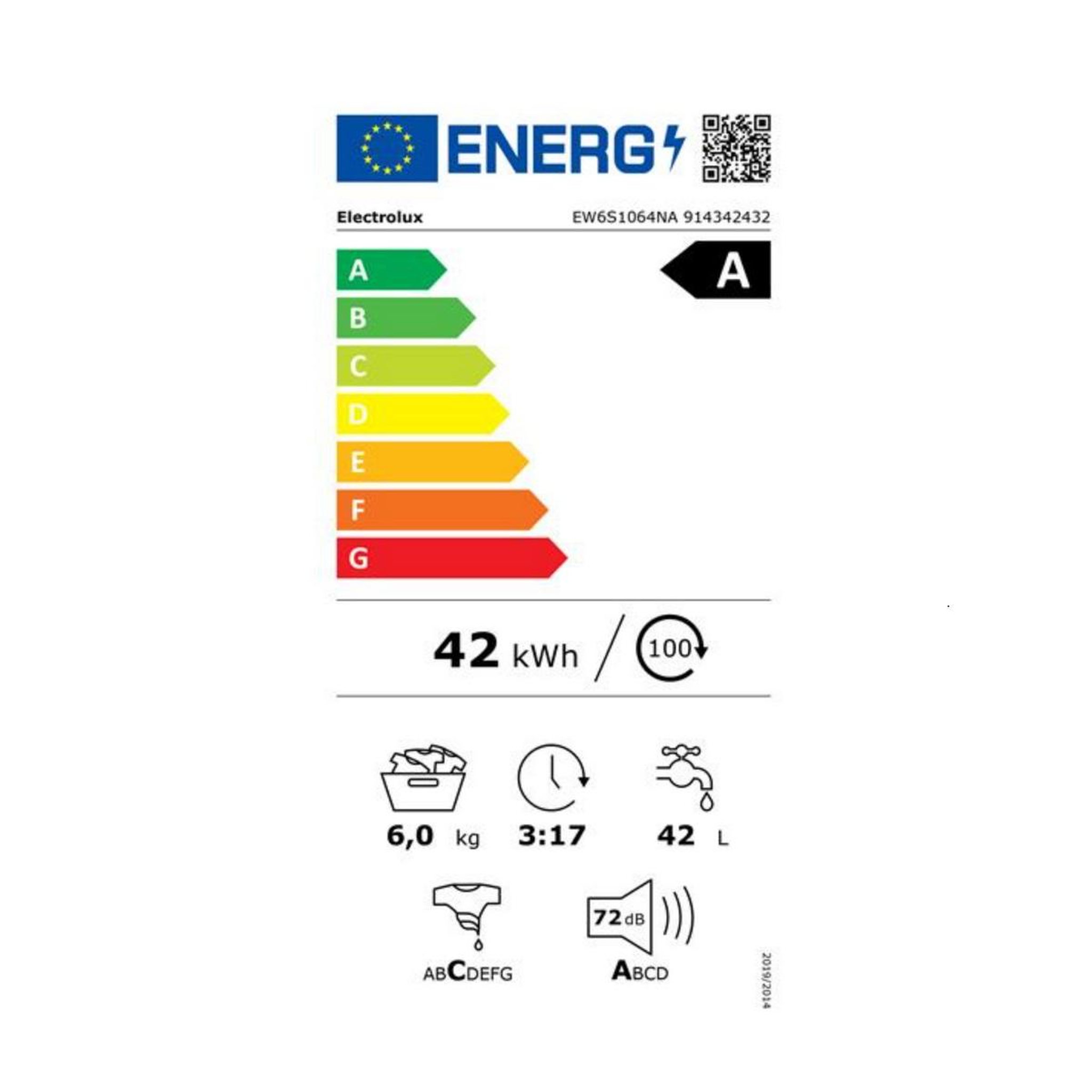 Voir la diapositive 2 : ELECTROLUX Lave-linge frontal 6kg 1100 tours/min - ew6s1064na
