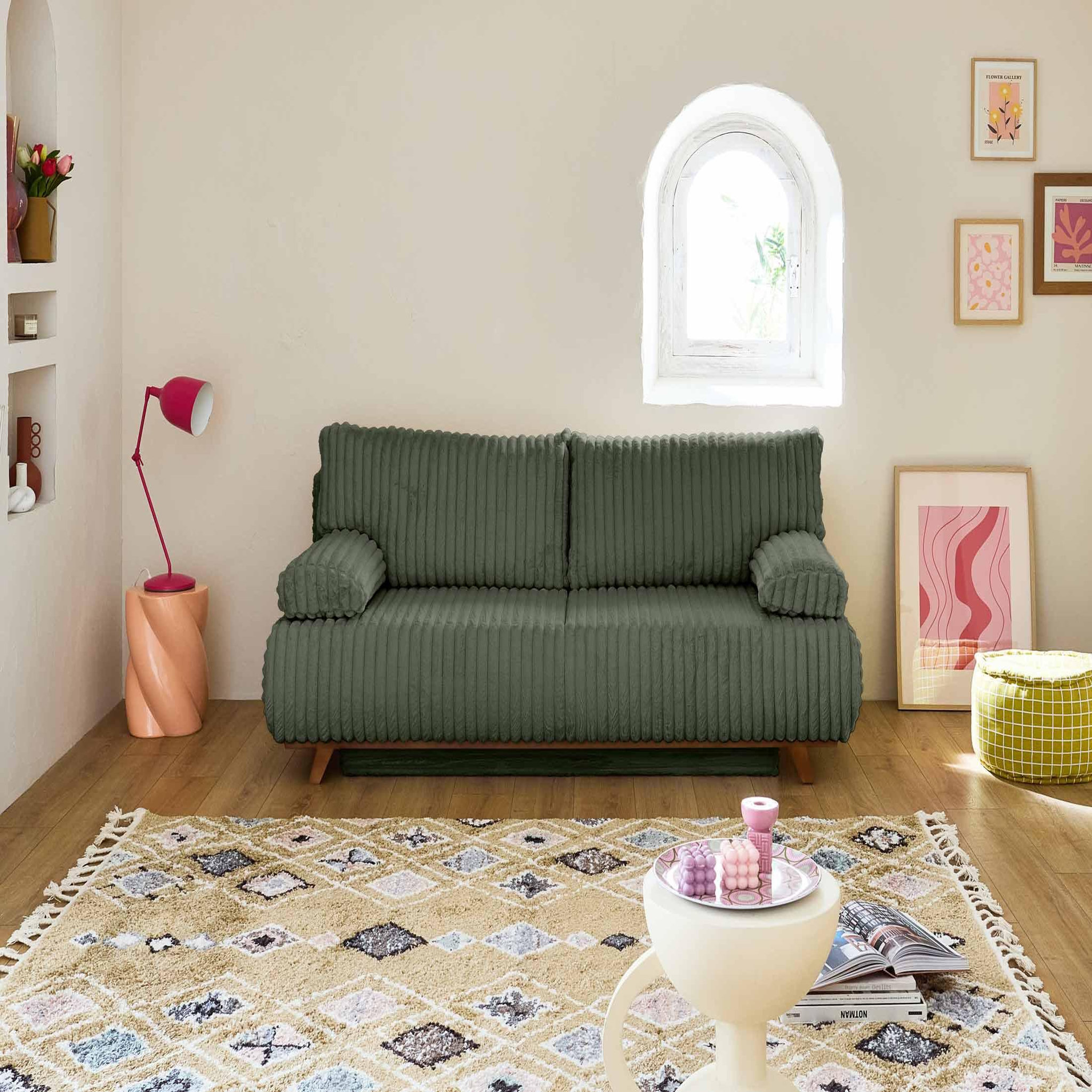 Voir la diapositive 2 : BEST MOBILIER Cristal - canapé 3 places - convertible avec coffre et grand pouf - en fausse fourrure côtelée