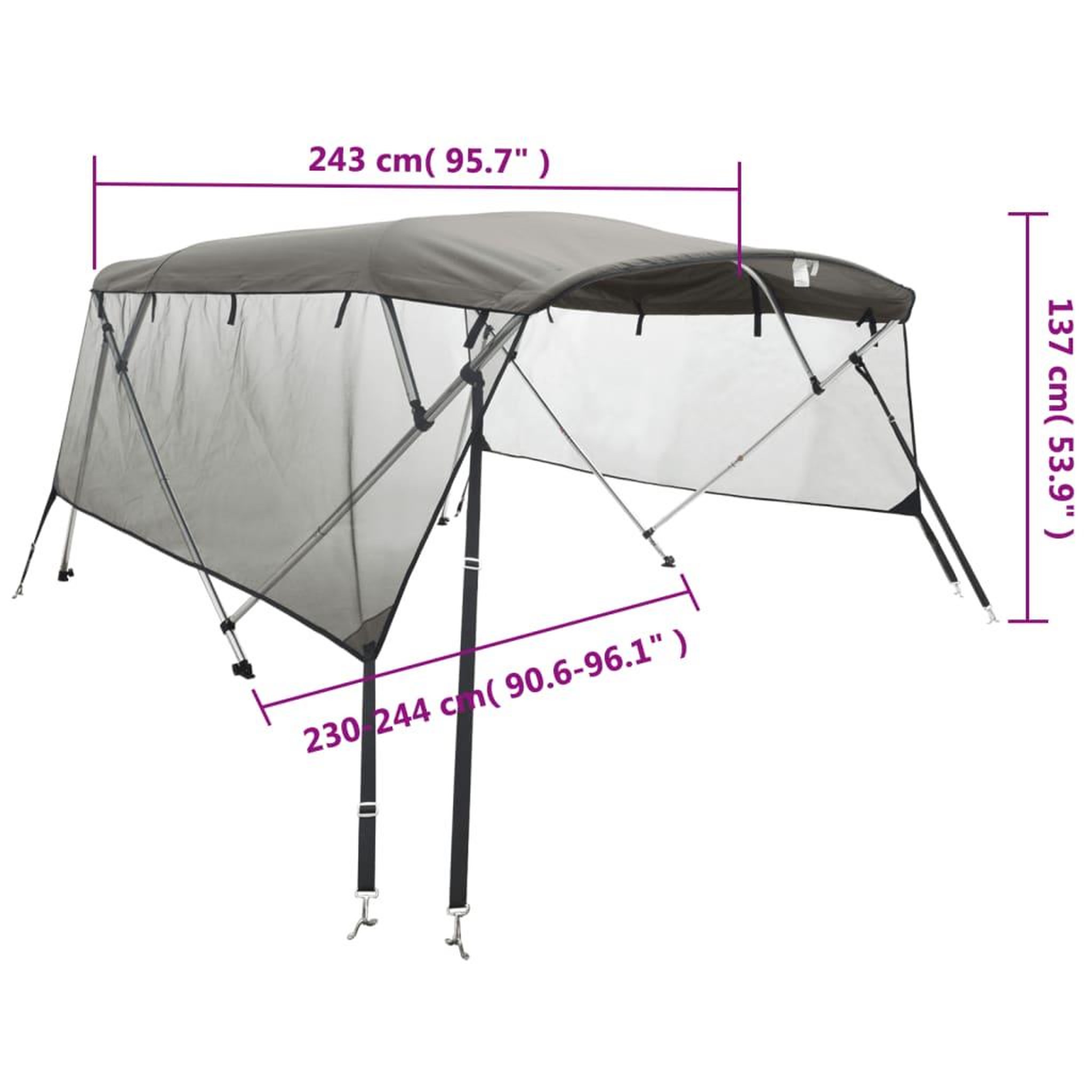 Voir la diapositive 6 : VIDAXL Toit bimini a 4 arceaux parois en maille 243x(230-244)x137 cm