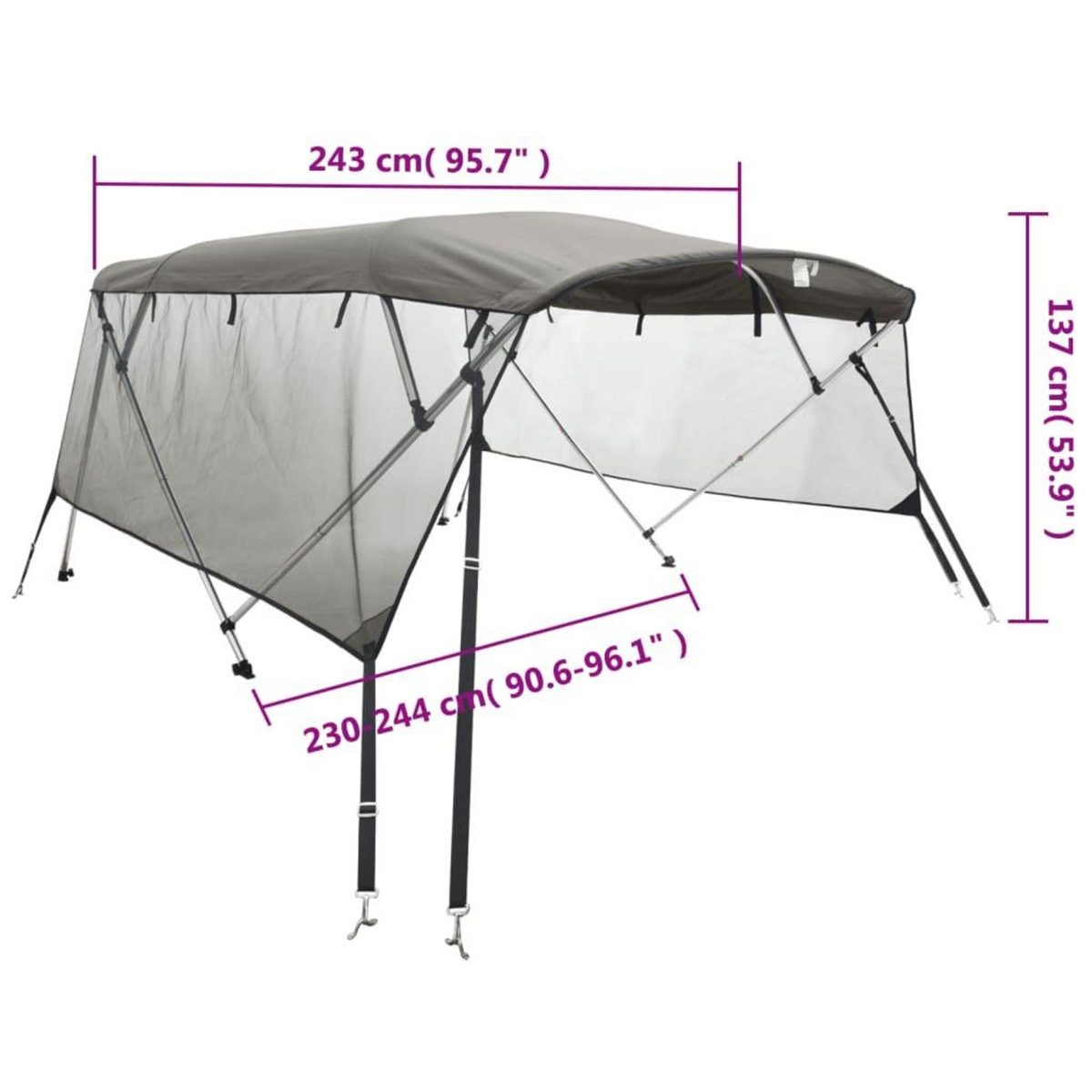 VIDAXL Toit bimini a 4 arceaux parois en maille 243x(230-244)x137 cm