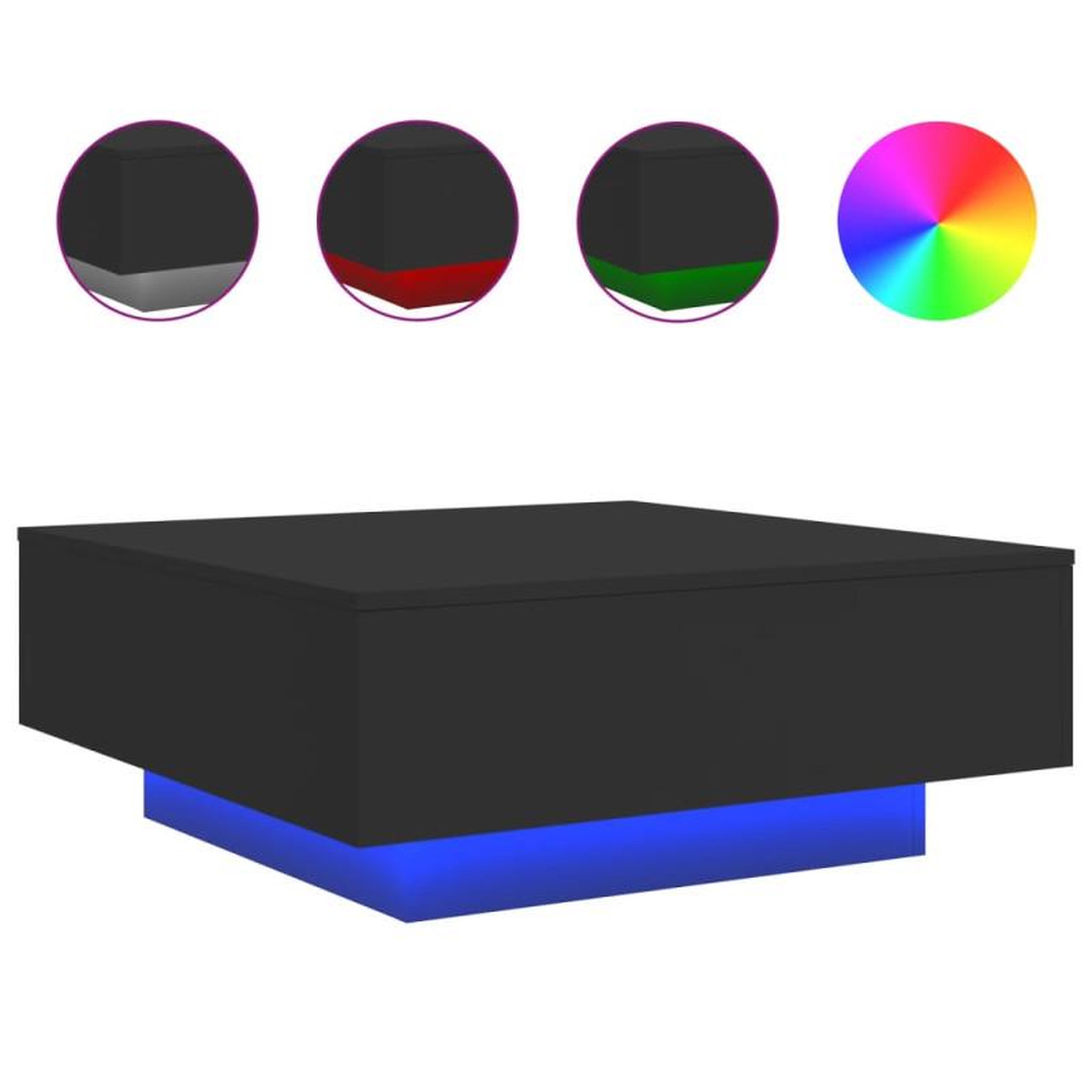 Voir la diapositive 2 : VIDAXL Table basse avec lumières LED noir 80x80x31 cm