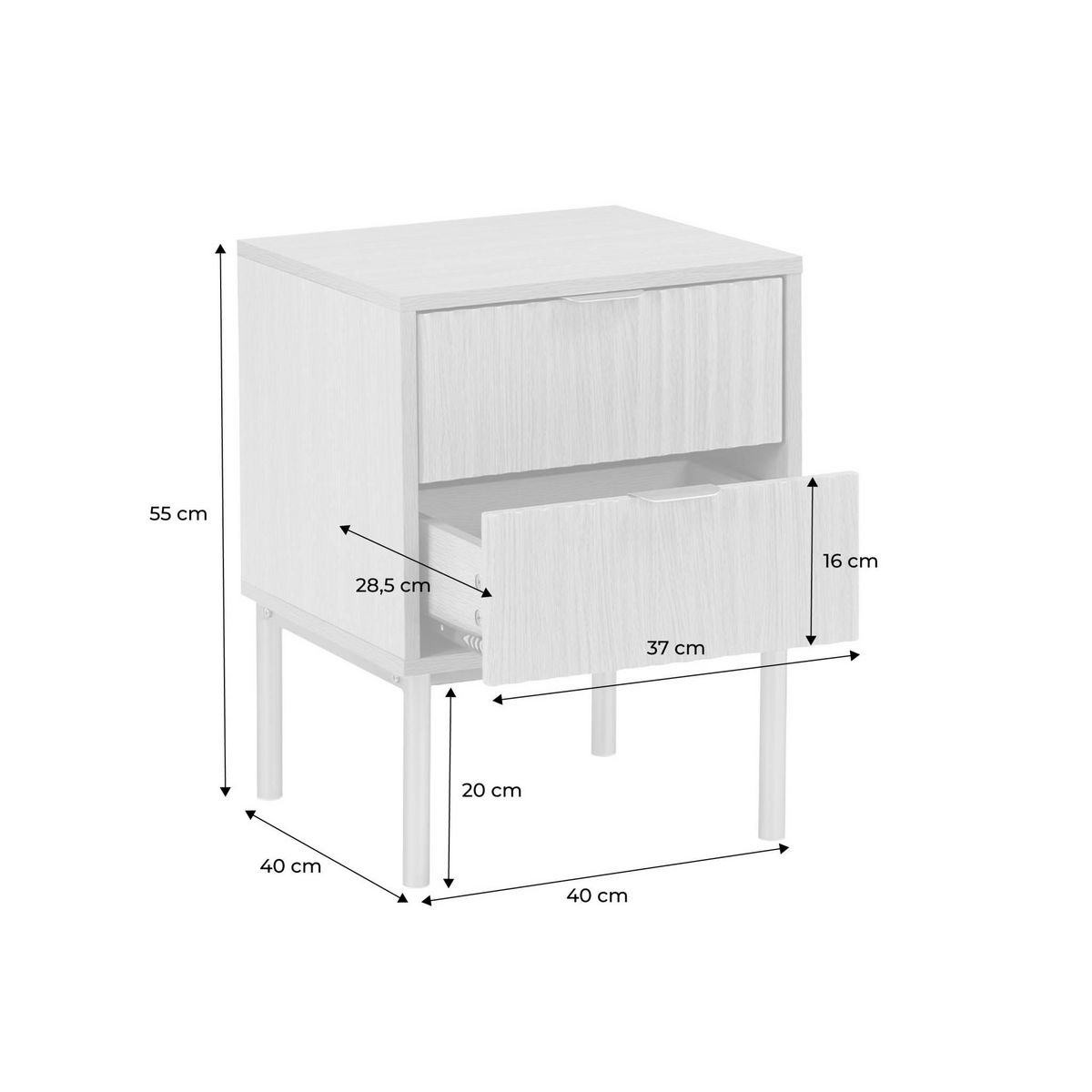 SWEEEK Lot de 2 tables de chevet effet bois rainuré et métal. pieds métal champagne. 2 tiroirs