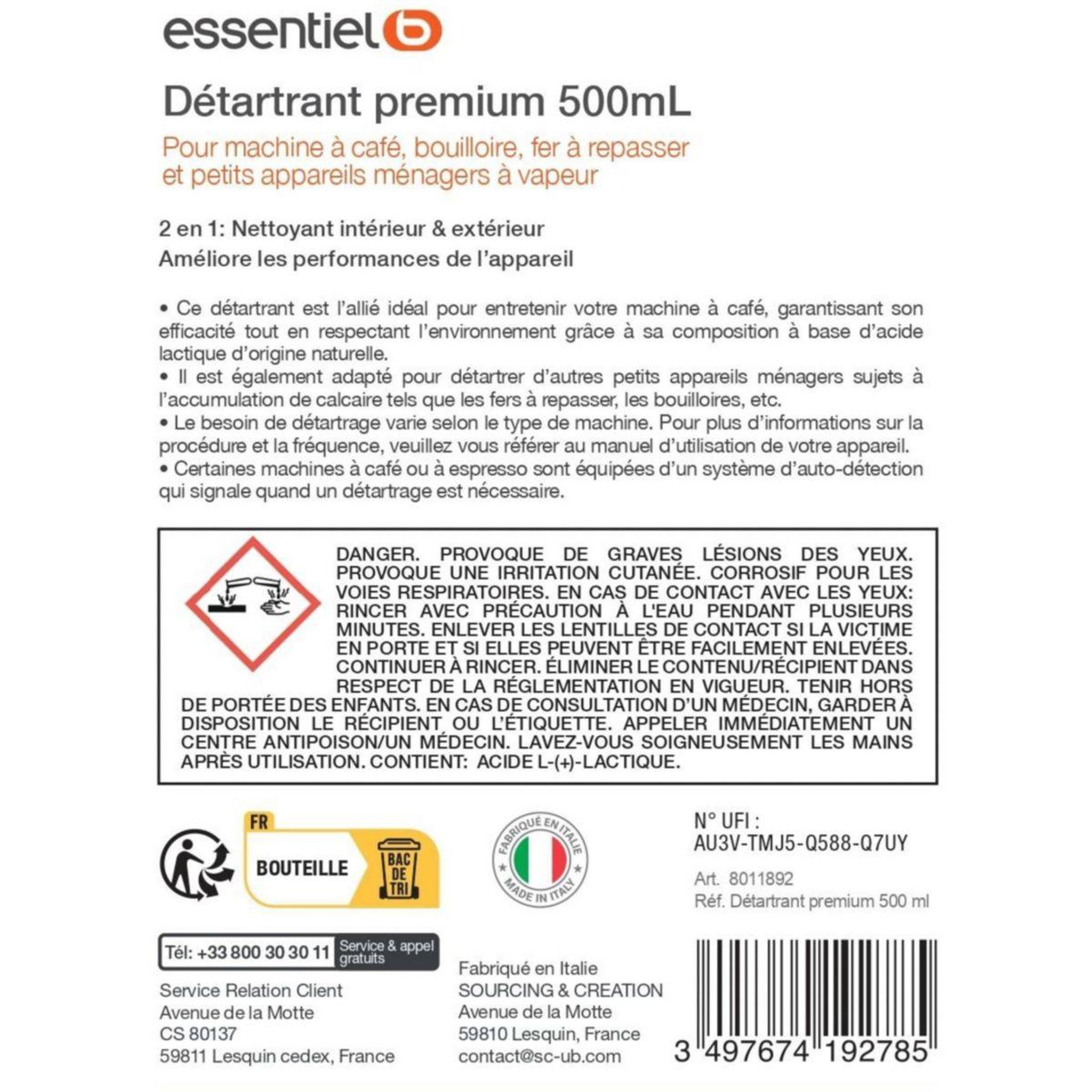 Voir la diapositive 5 : ESSENTIEL B Détartrant premium 500ml multi-appareils, efficace contre le calcaire