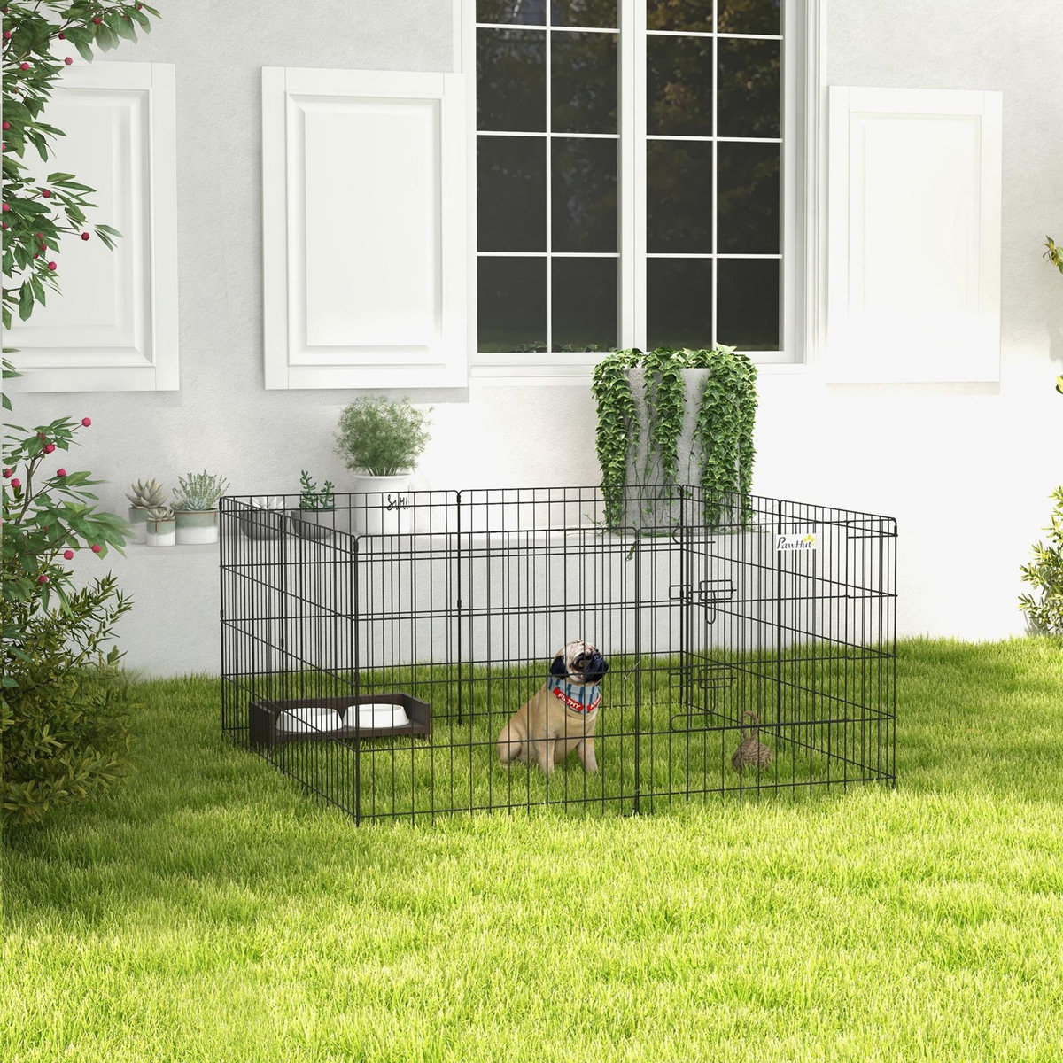 PAWHUT Parc enclos modulable pour chien animaux porte verrouillable 8 panneaux dim. panneau 61L x 61H cm métal noir