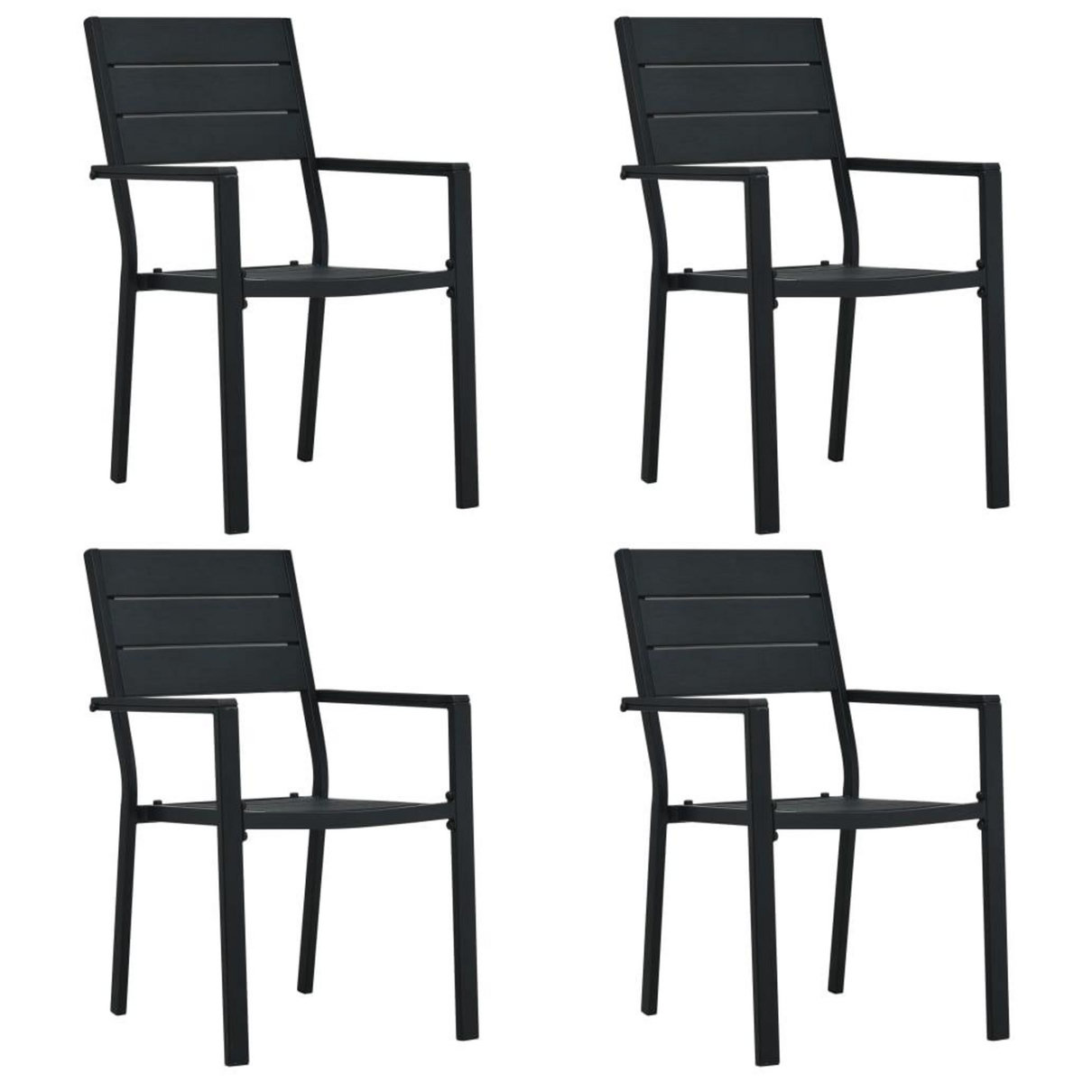 VIDAXL Chaises de jardin lot de 4 Noir PEHD Aspect de bois