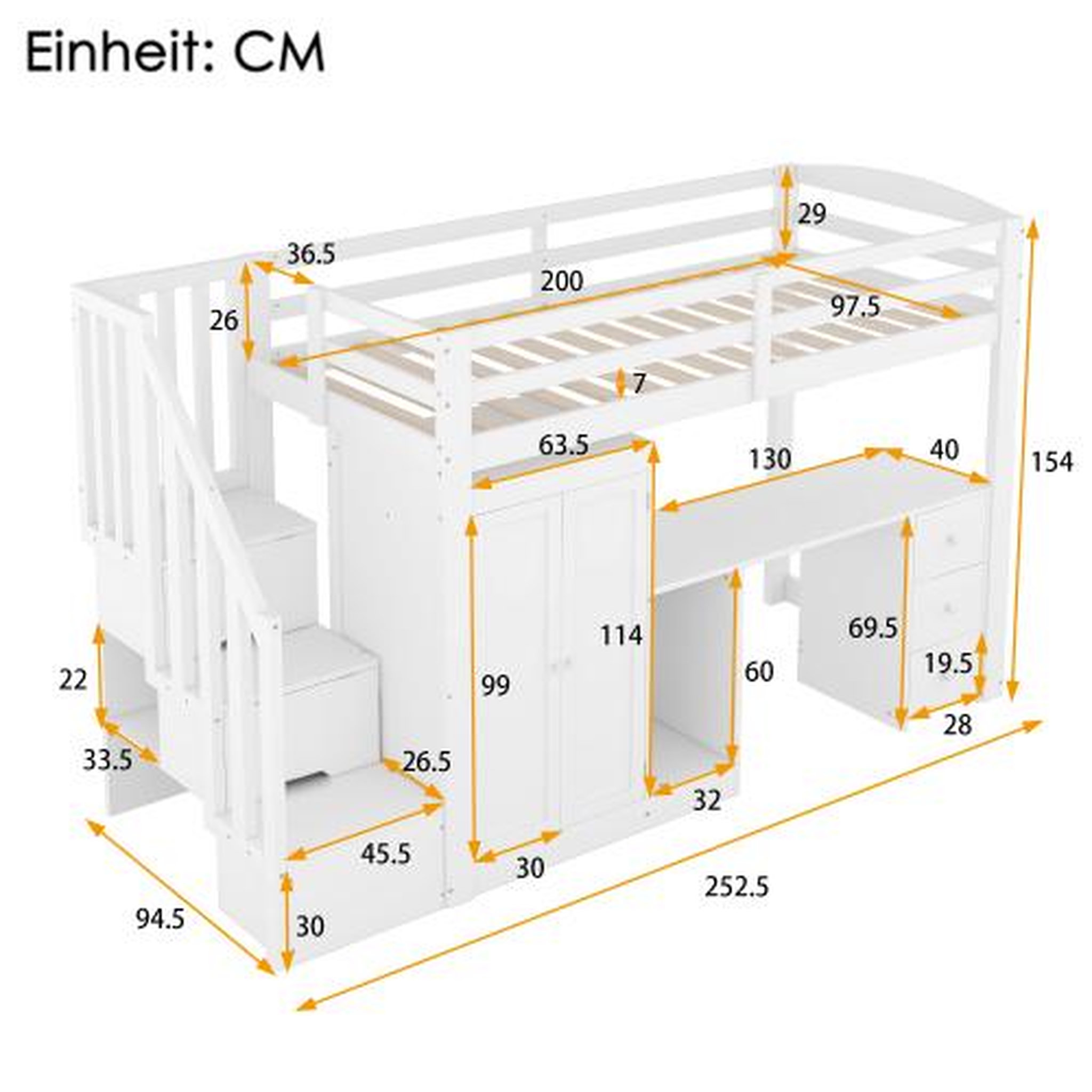 Voir la diapositive 3 : MERAX Lit combiné enfant 90x200 cm coloris blanc pin