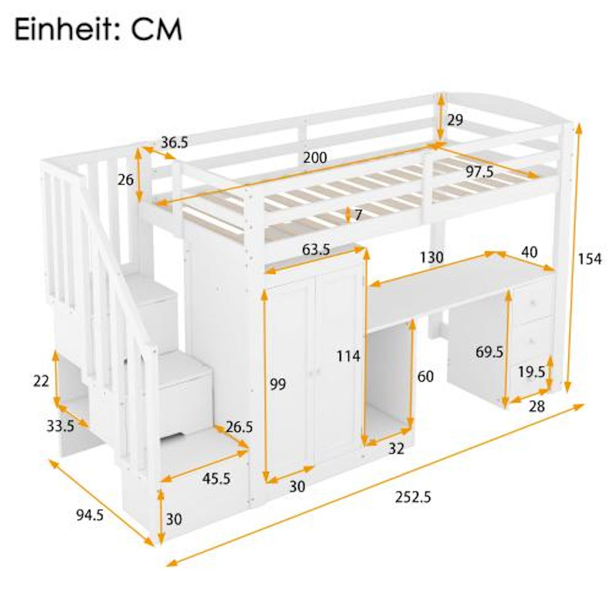 MERAX Lit combiné enfant 90x200 cm coloris blanc pin