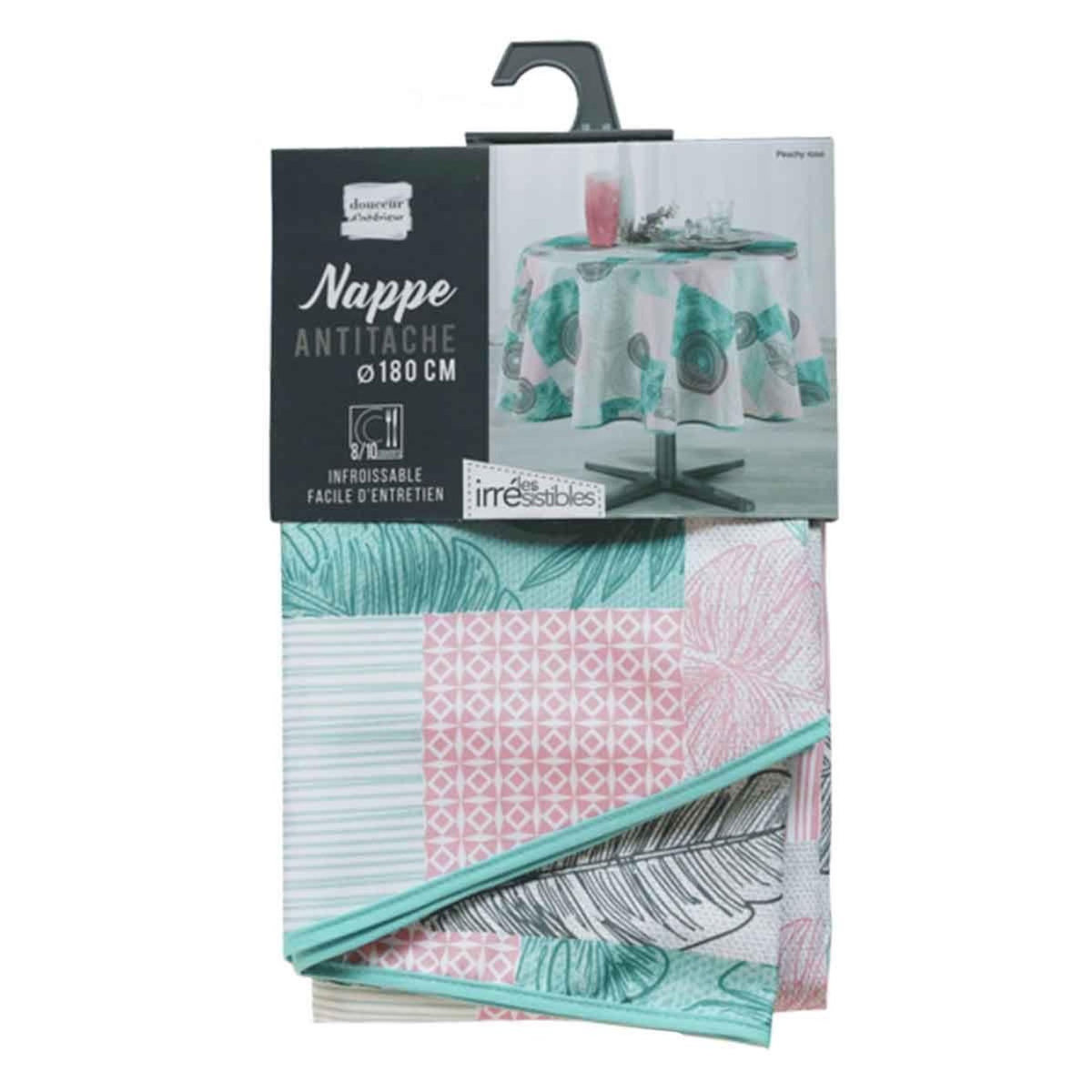 Paris Prix Nappe Antitache Ronde  Peachy  180cm Bleu & Rose