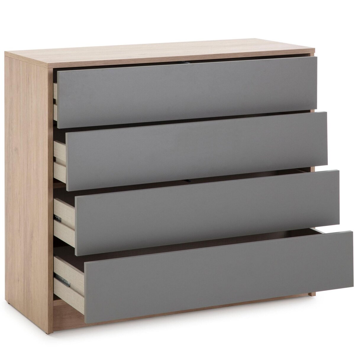 VS VENTA-STOCK Commode de Nuit Panama 4 tiroirs, Couleur Bois et Gris, 80 cm Largeur