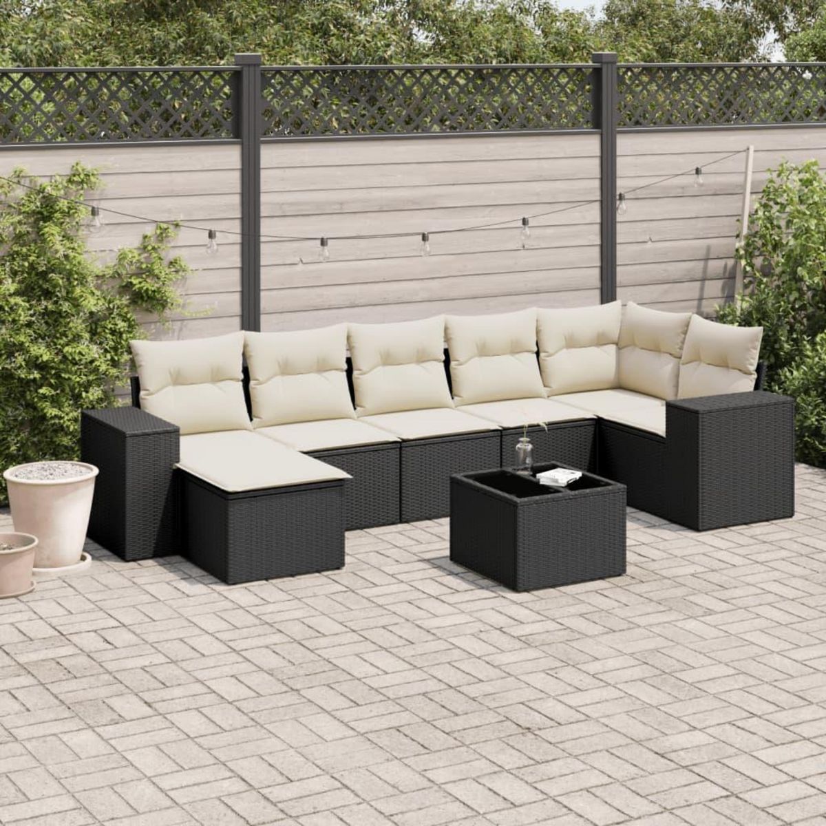 VIDAXL Salon de jardin 8 pcs avec coussins noir resine tressee