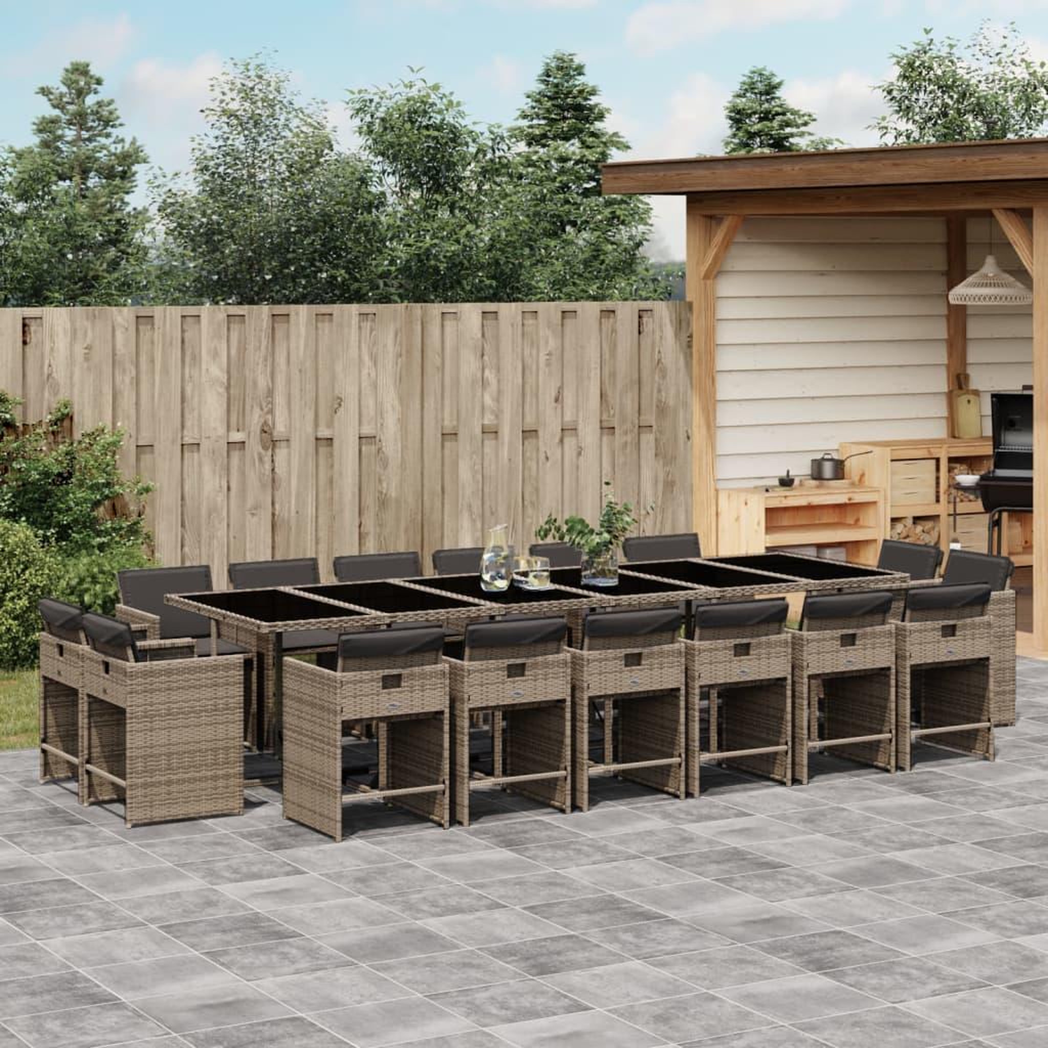 VIDAXL Ensemble a manger de jardin 17 pcs et coussins resine tressee