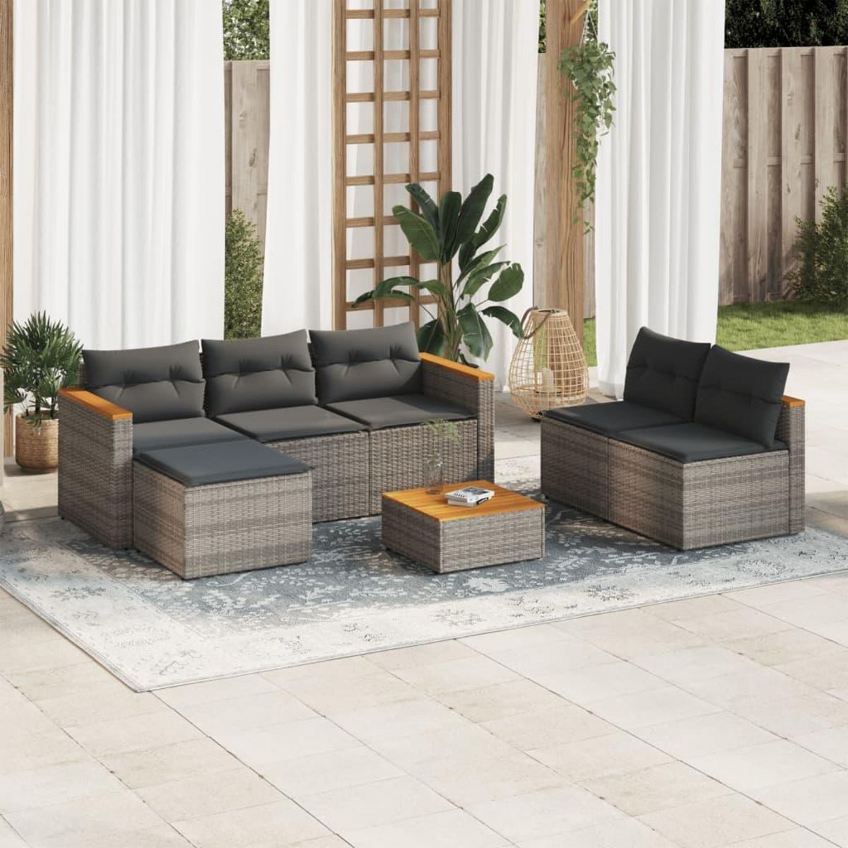 VIDAXL Salon de jardin 5 pcs avec coussins gris resine tressee acacia