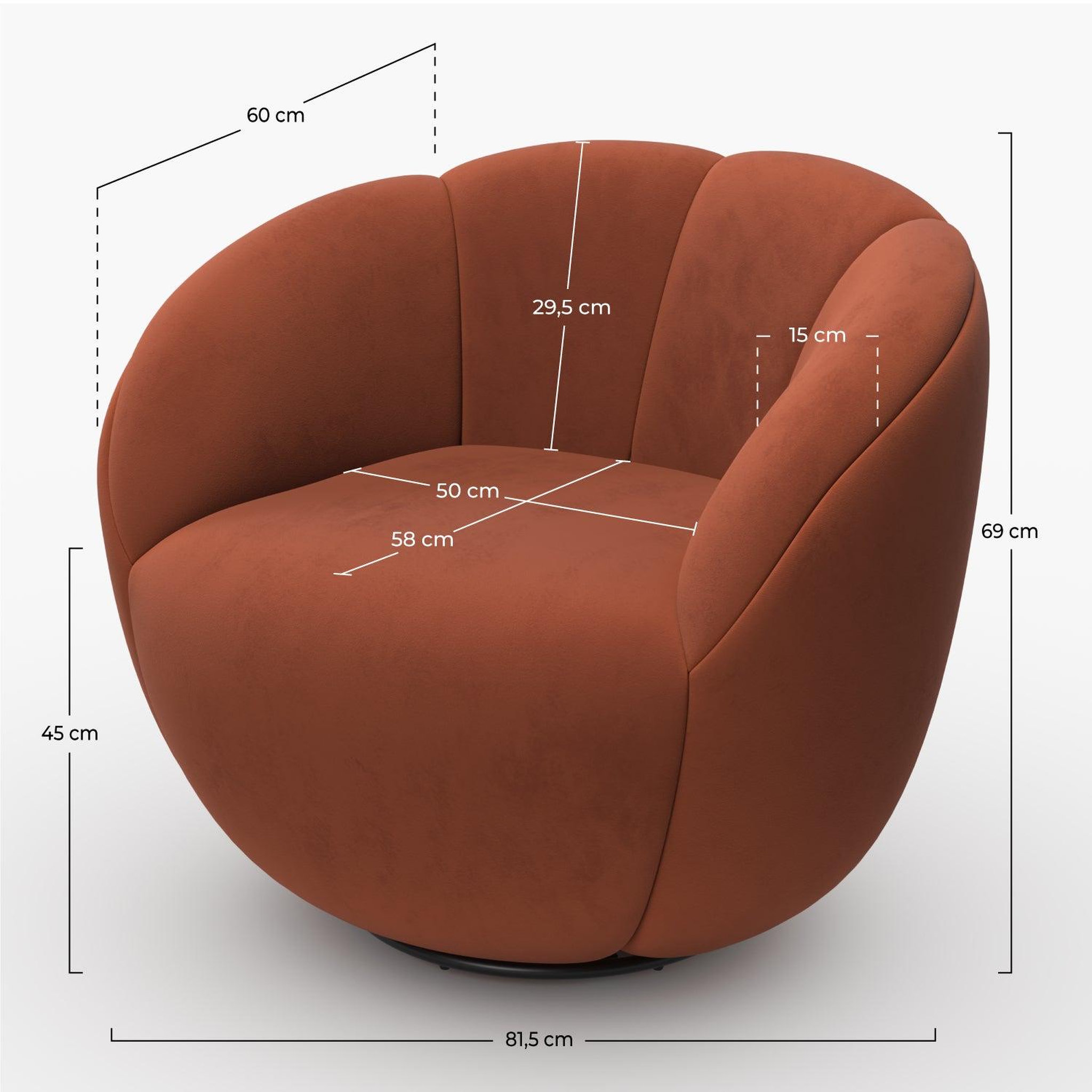 Voir la diapositive 4 : MAISON PAVANE Fauteuil pivotant en velours rouge brique-ysé
