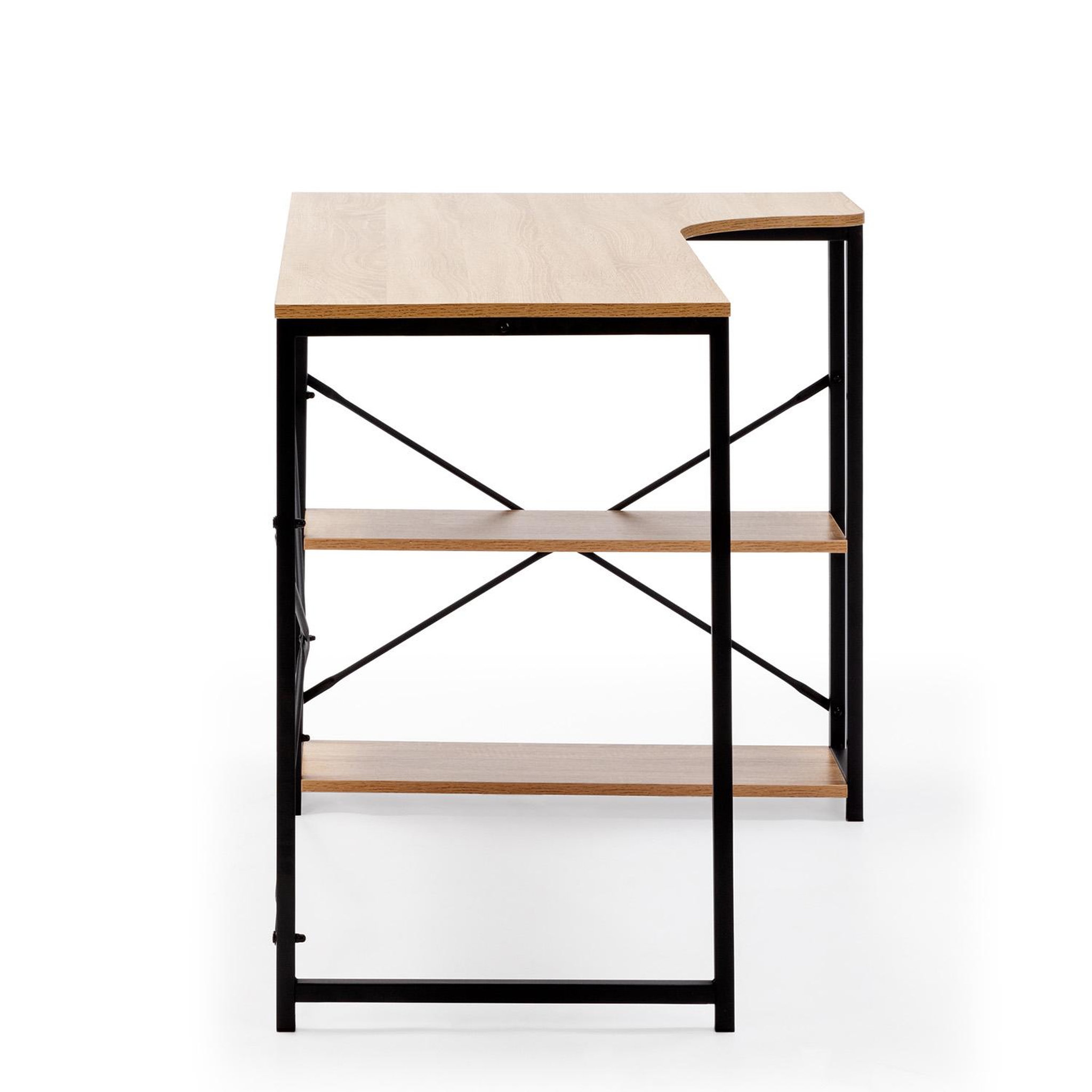 Voir la diapositive 4 : VS VENTA-STOCK Bureau Juani noir, 2 étagères, style industriel, 120 cm longueur