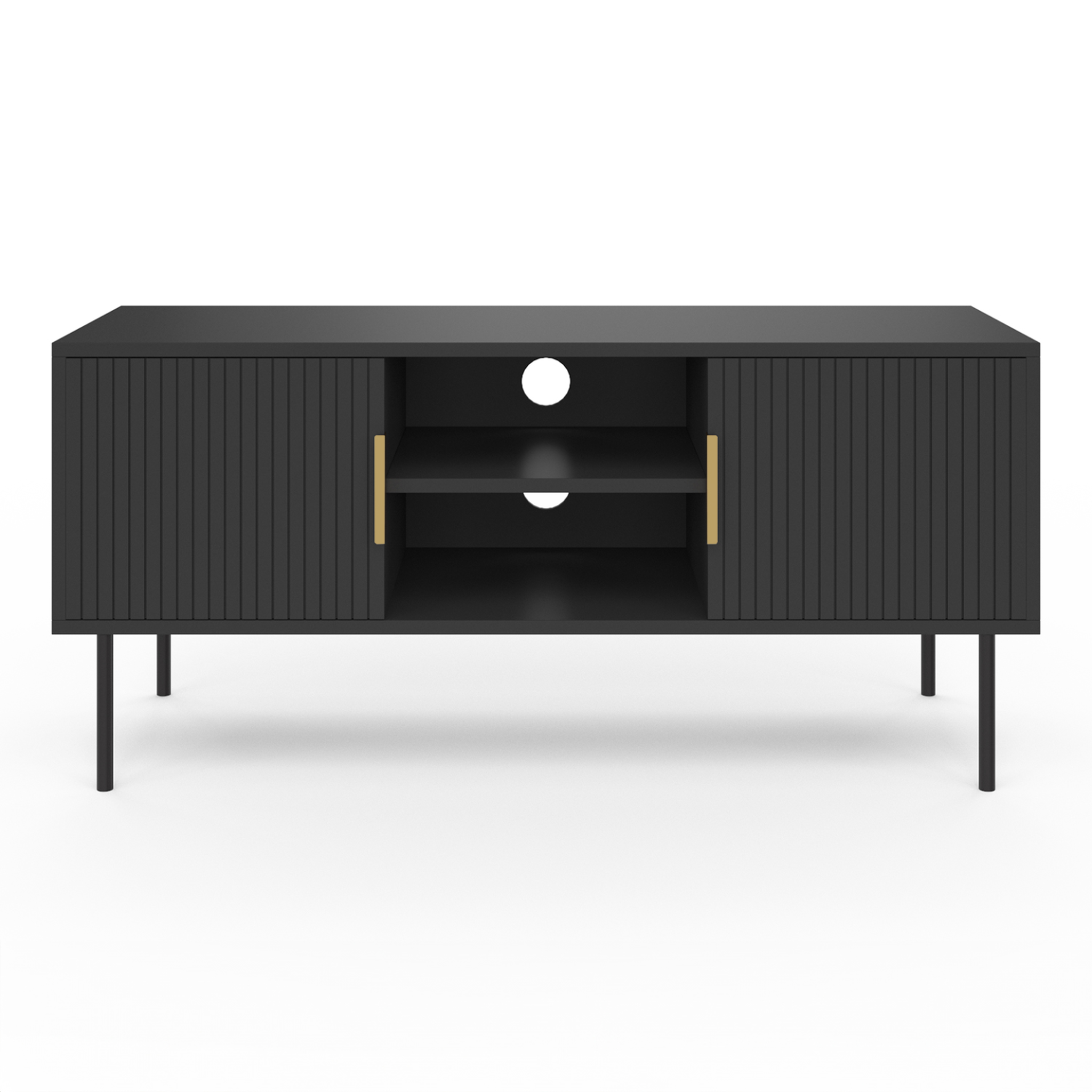 Voir la diapositive 3 : ID MARKET Meuble tv 110 cm marcel 2 portes lattes tasseau bois noir