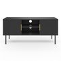 Voir la diapositive 3 : ID MARKET Meuble TV 110 cm MARCEL 2 portes lattes tasseau bois noir