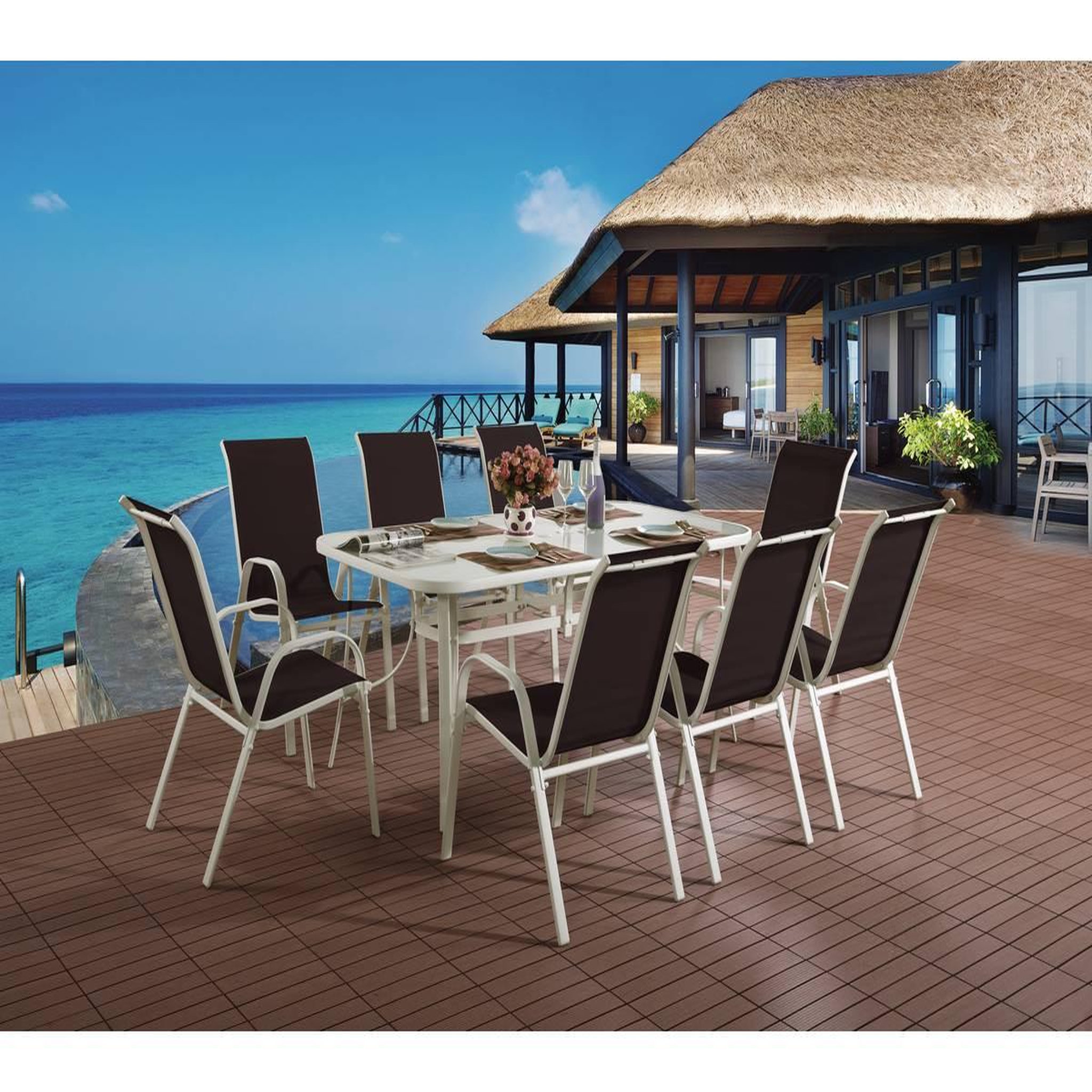Voir la diapositive 2 : Habitat et Jardin Table et chaises de jardin en textilène  Cordoba XL 180  - Phoenix - 8 places - Taupe