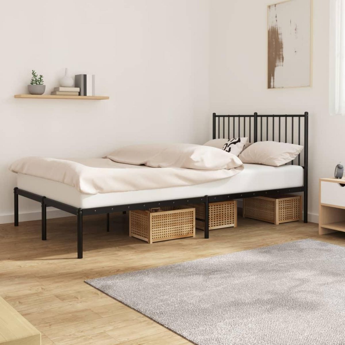 VIDAXL Cadre de lit metal sans matelas avec tete de lit noir 120x200cm