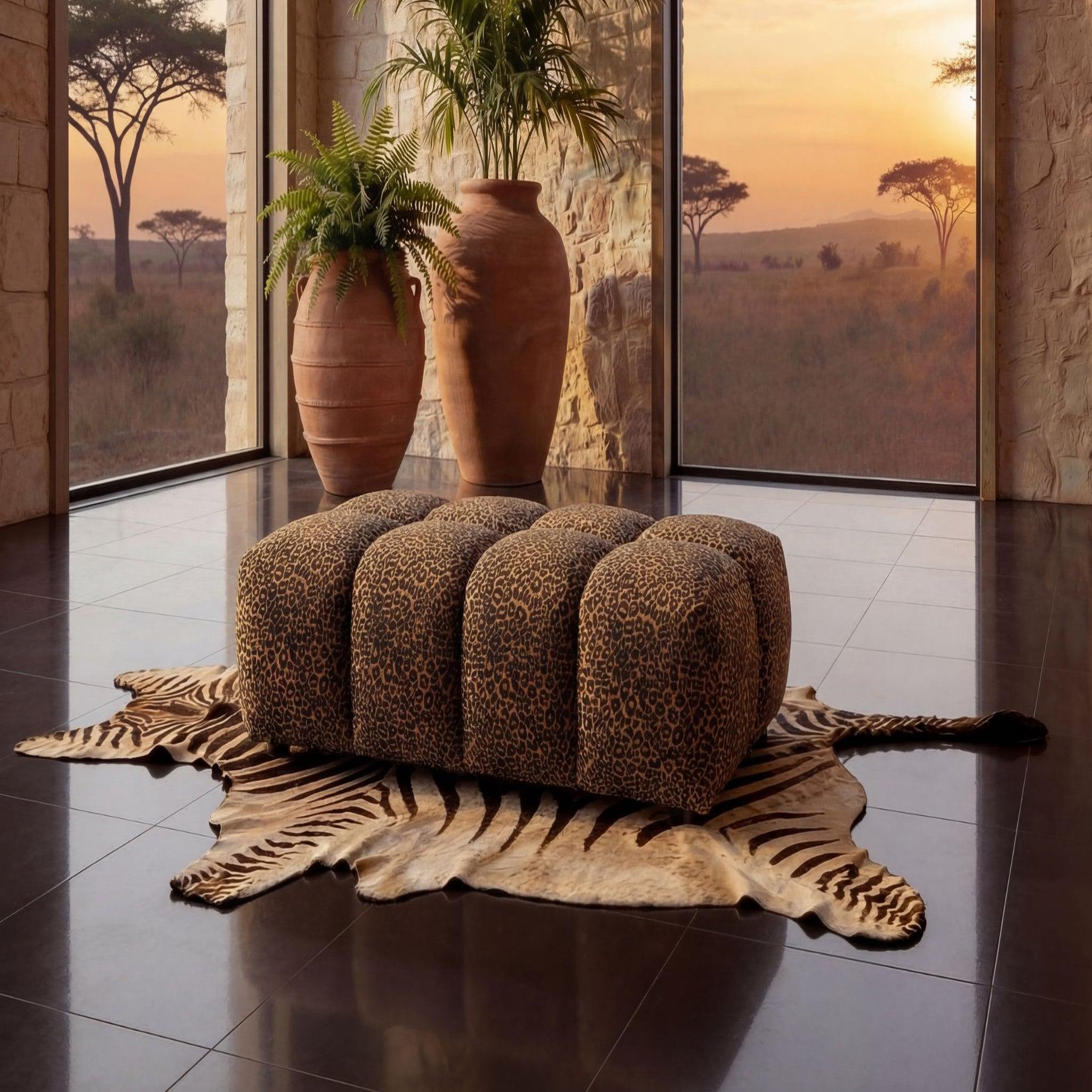 Voir la diapositive 6 : CASANOVA PARIS Alexia - pouf en tissu imprimé animalier 120x60x40