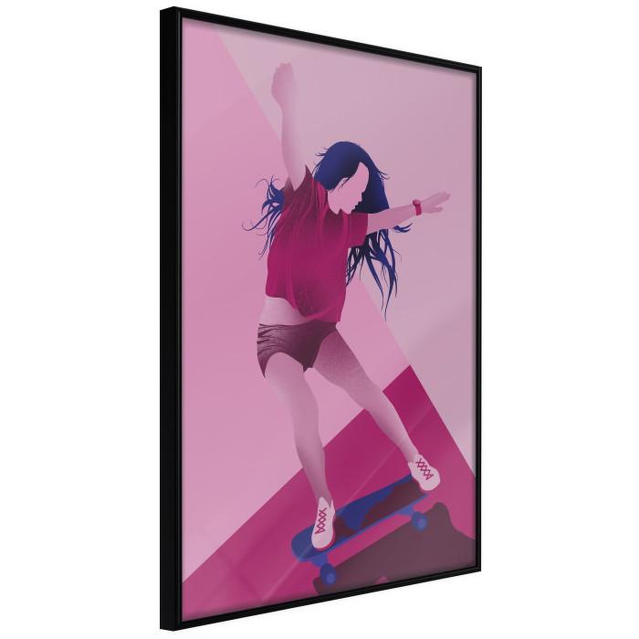 Paris Prix Affiche Murale Encadrée  Girl on a Skateboard. Coloris disponibles : Noir, Jaune