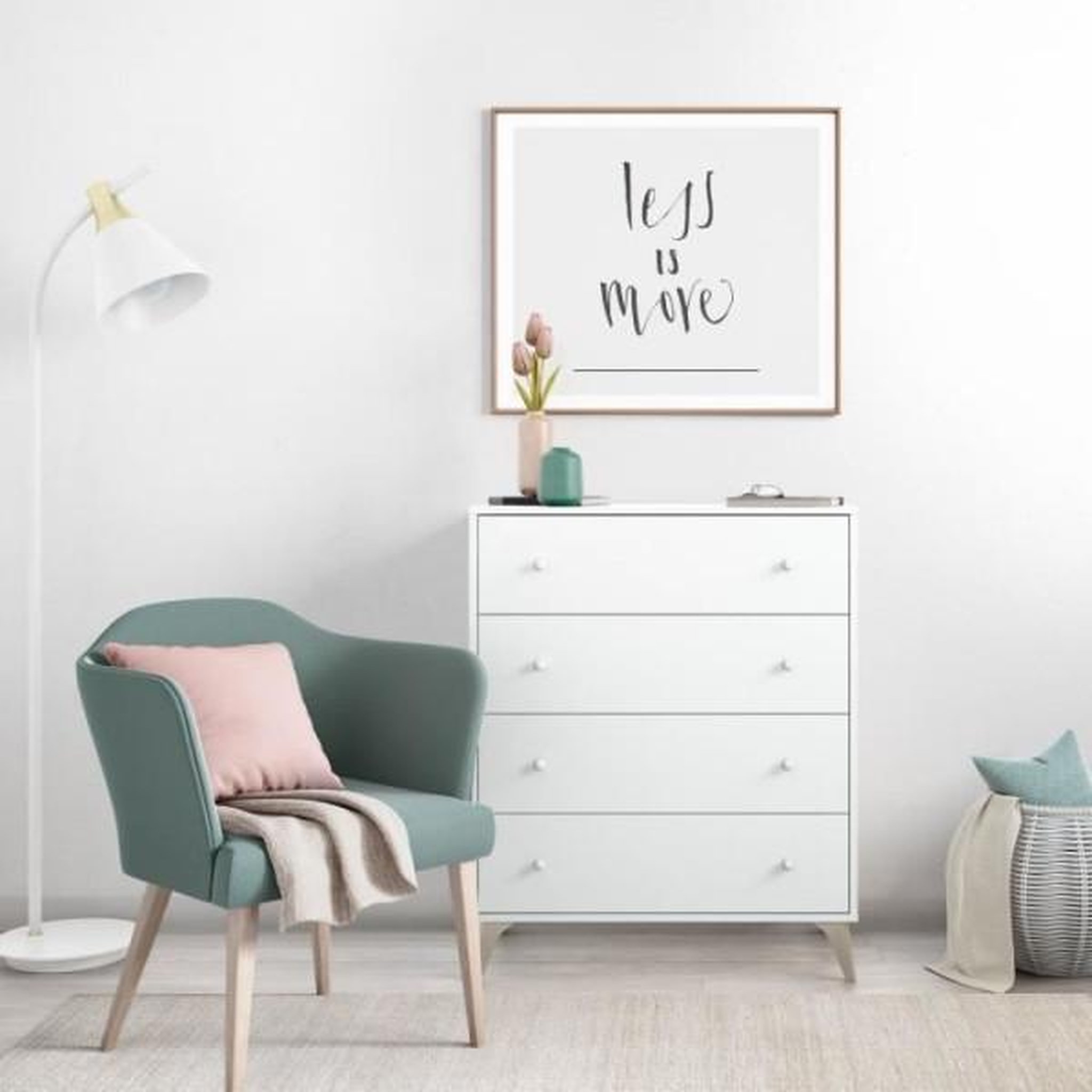 Voir la diapositive 2 : CALICOSY Commode - Sweet - 4 tiroirs - Blanc - 95 x 77.5 x 40 cm